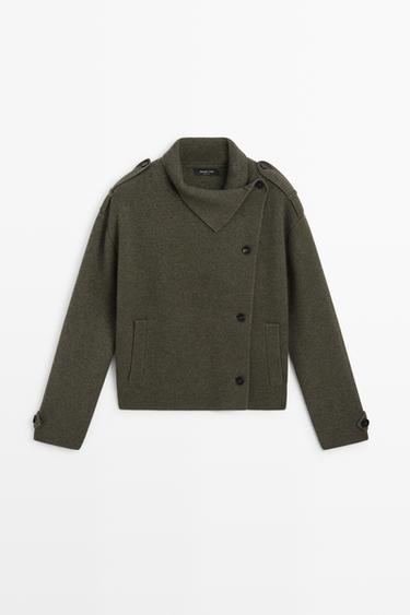 Double-breasted wool-blend knit jacket — Greyish green 2