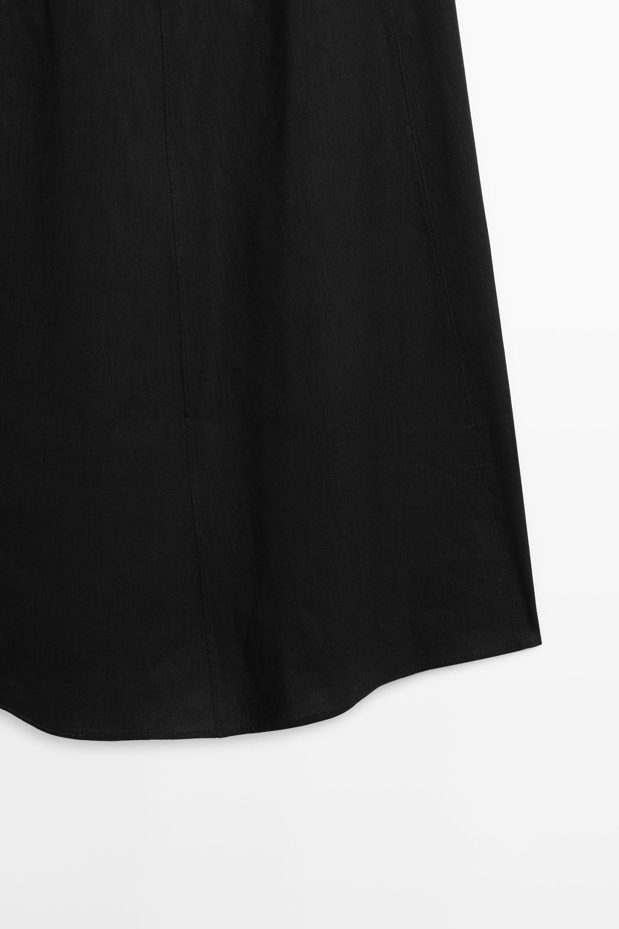 massimo dutti black linen dress Linen blend spaghetti strap midi dress Black Dress