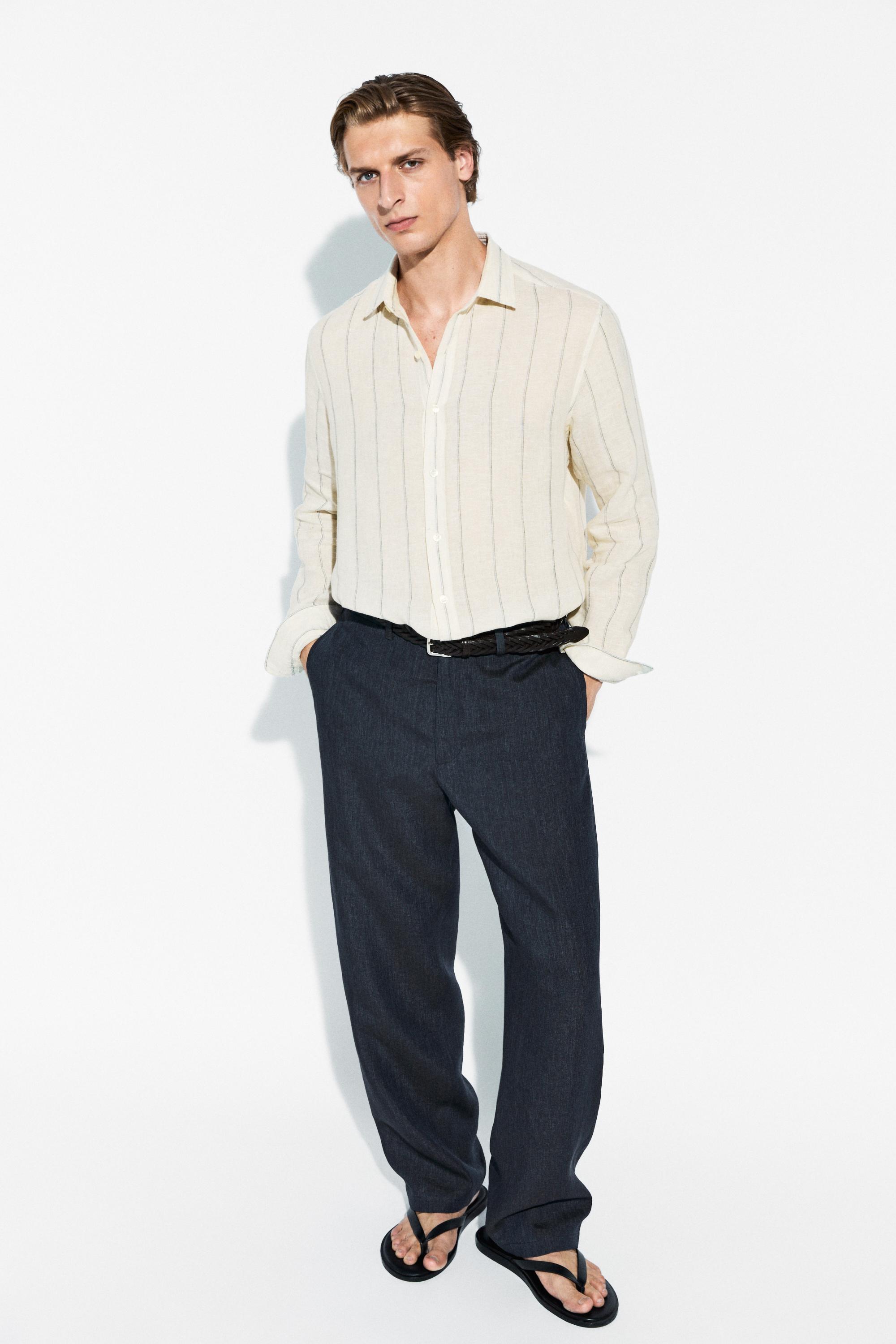 100% Linen Elastic-Waist Pants — NAVY BLUE