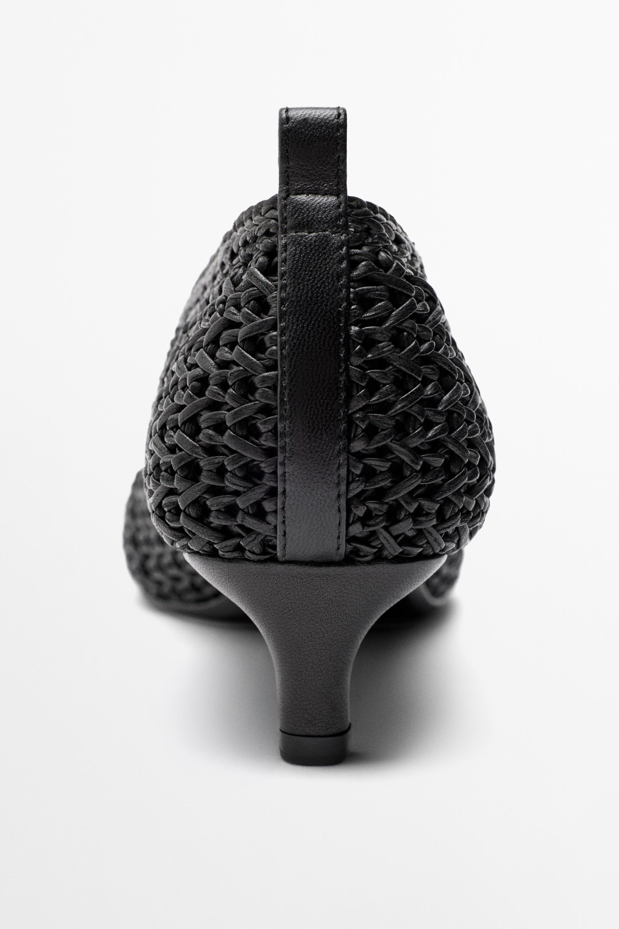 Braided leather heel shoes — BLACK