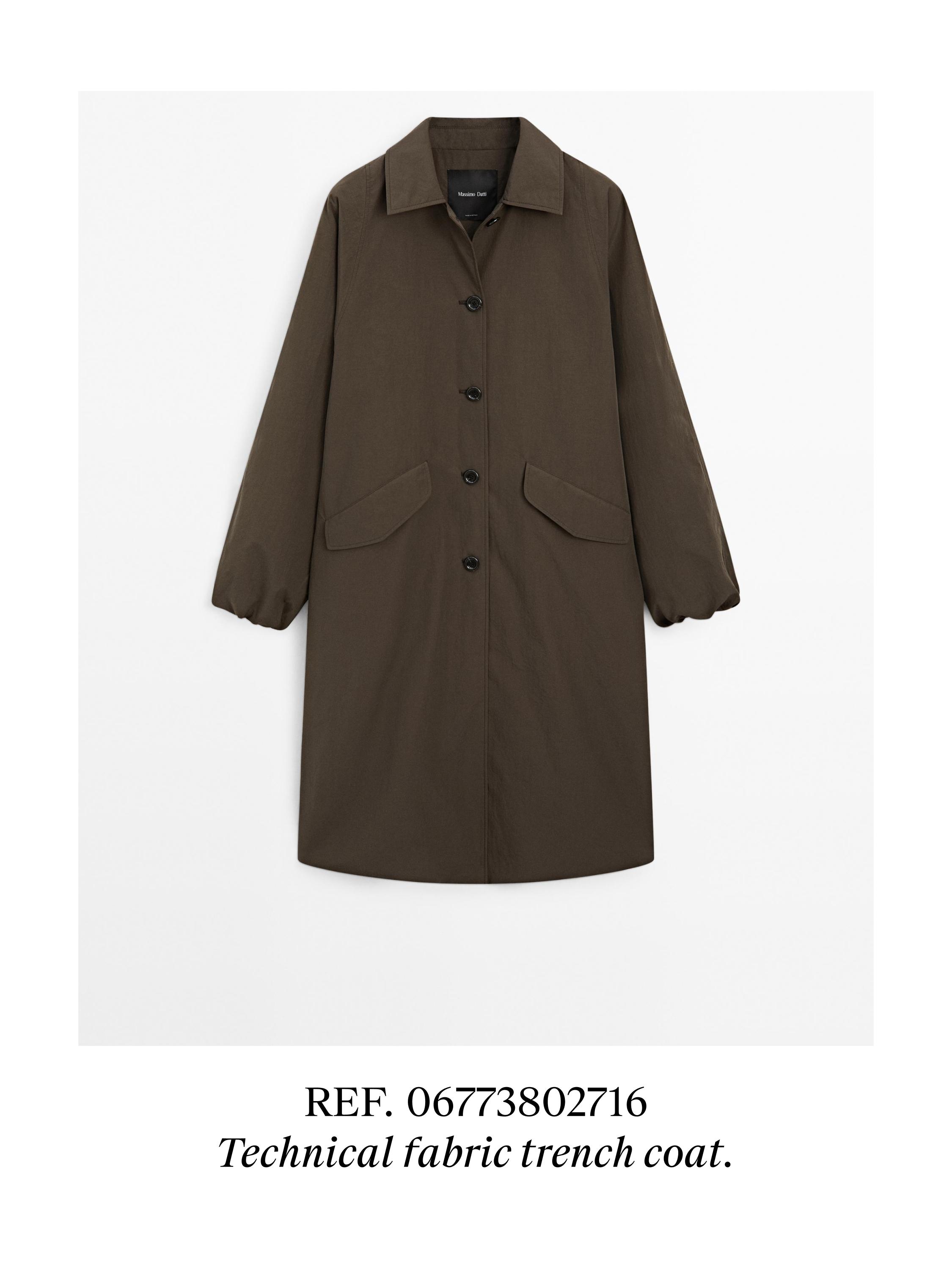 Technical fabric trench coat with button detail