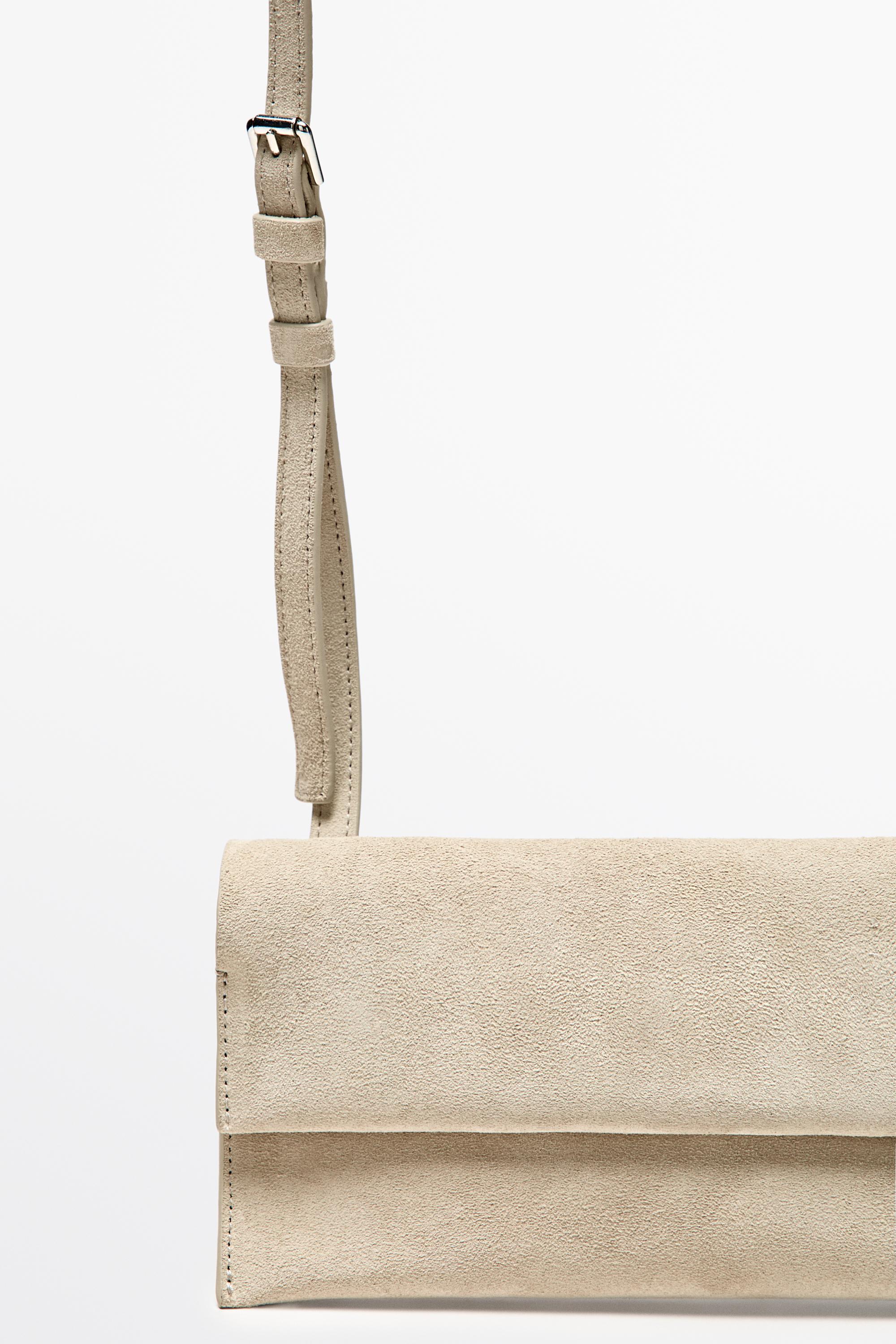 Suede leather shoulder bag — Ecru