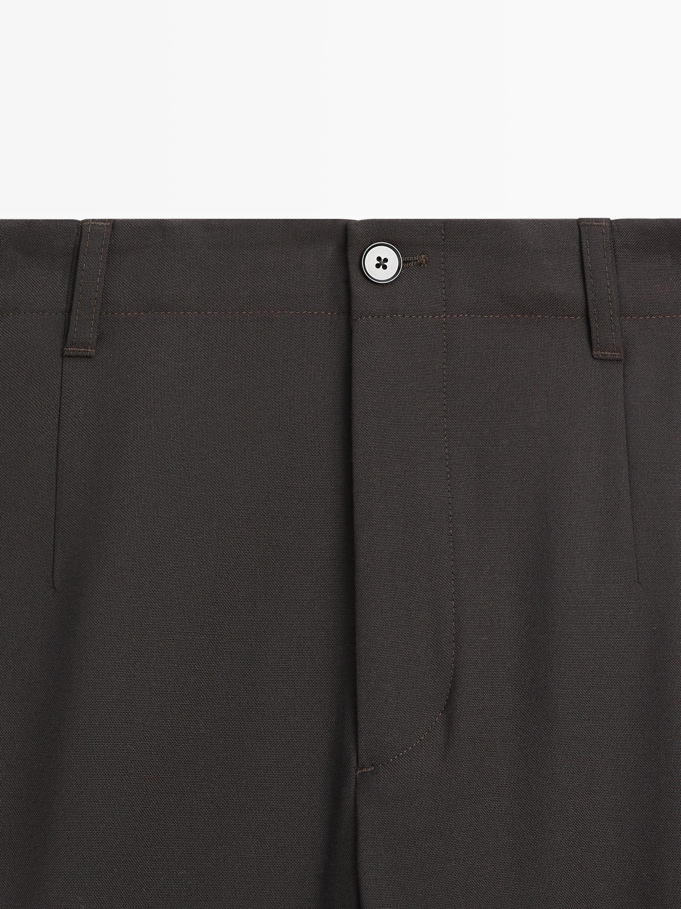 Cool wool textured trousers — BROWN