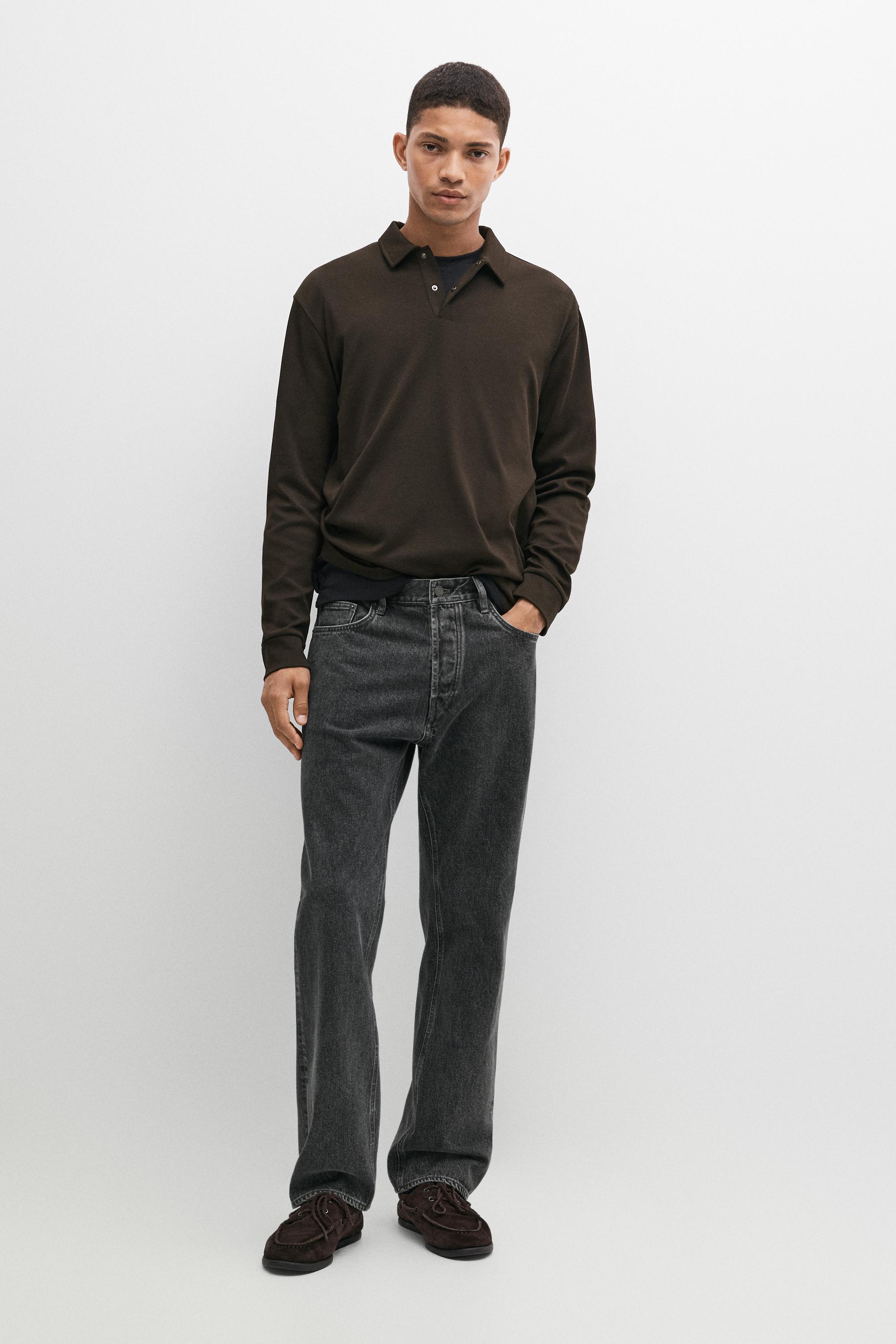 100% cotton long sleeve polo shirt — Chocolate