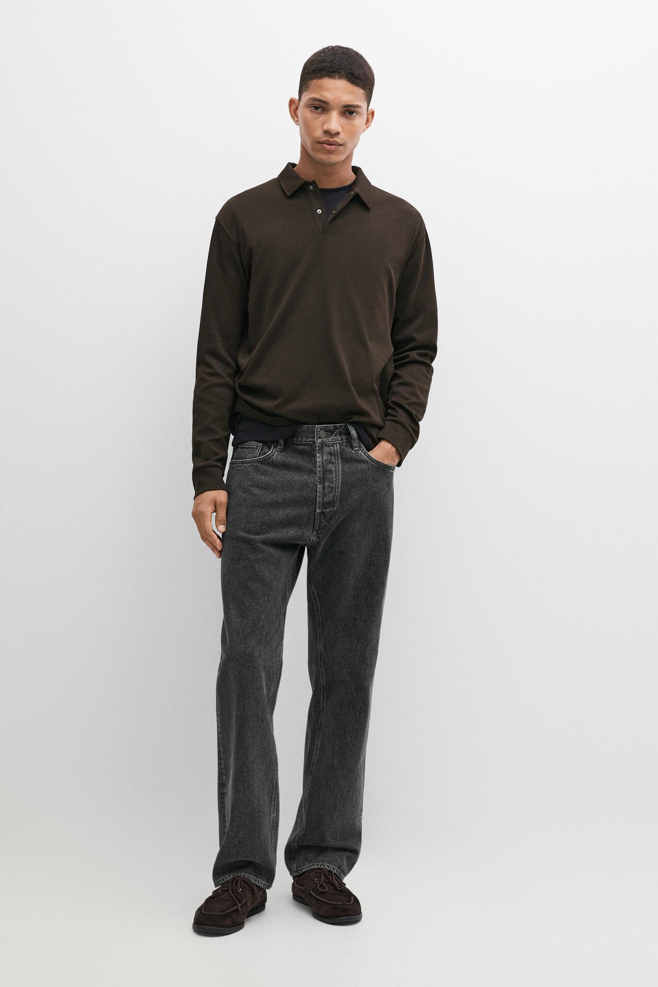 100% cotton long sleeve polo shirt — Chocolate