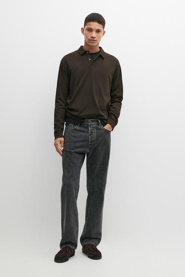 100% cotton long sleeve polo shirt — Chocolate 1
