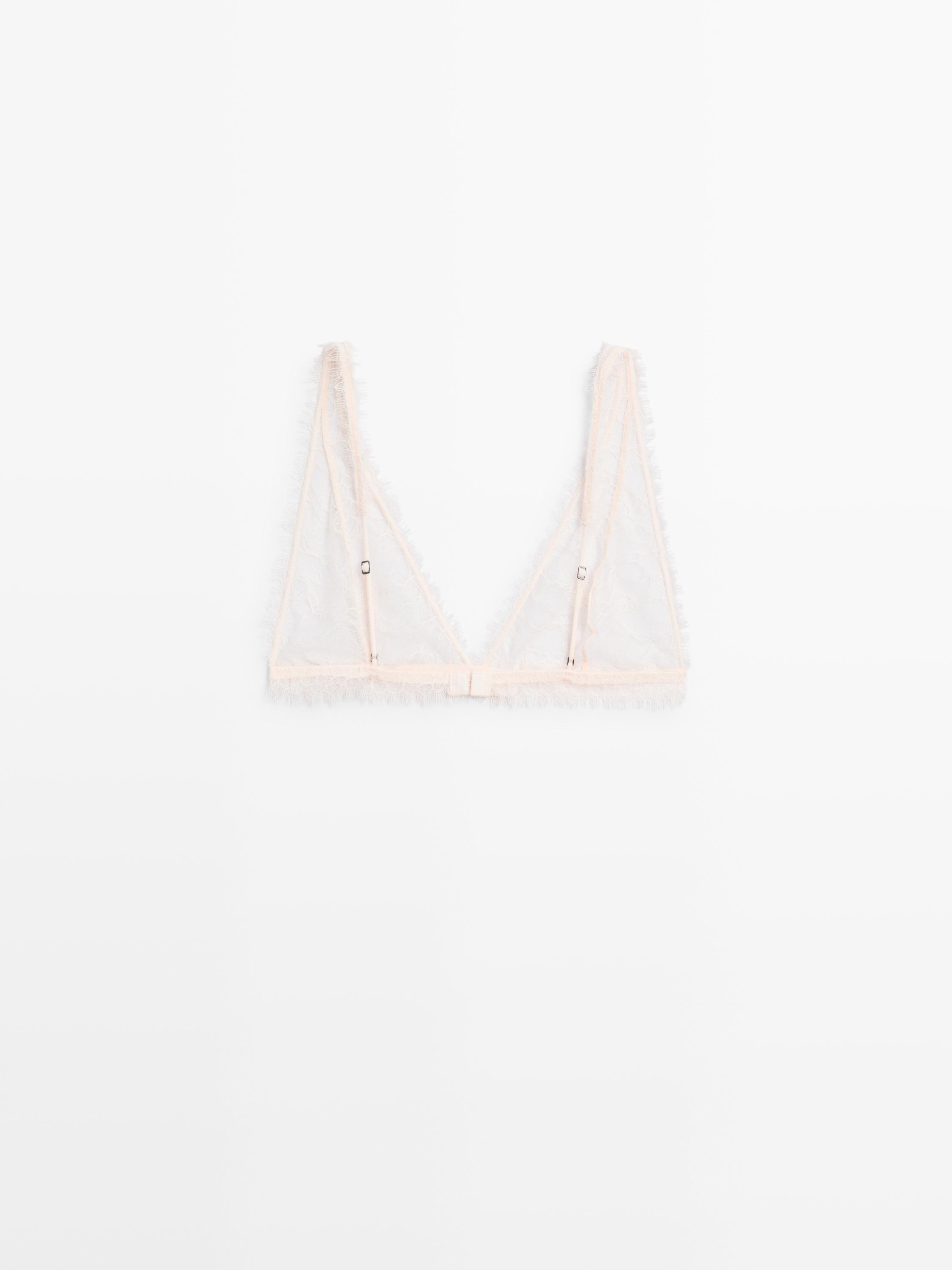 Frayed lace bralette — CREAM