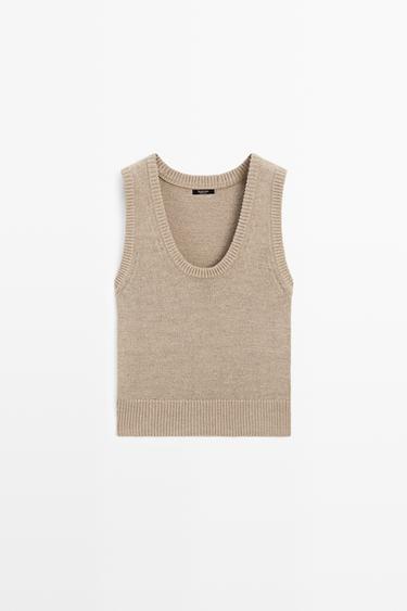 Cotton-blend ribbed knit vest — SAND 2