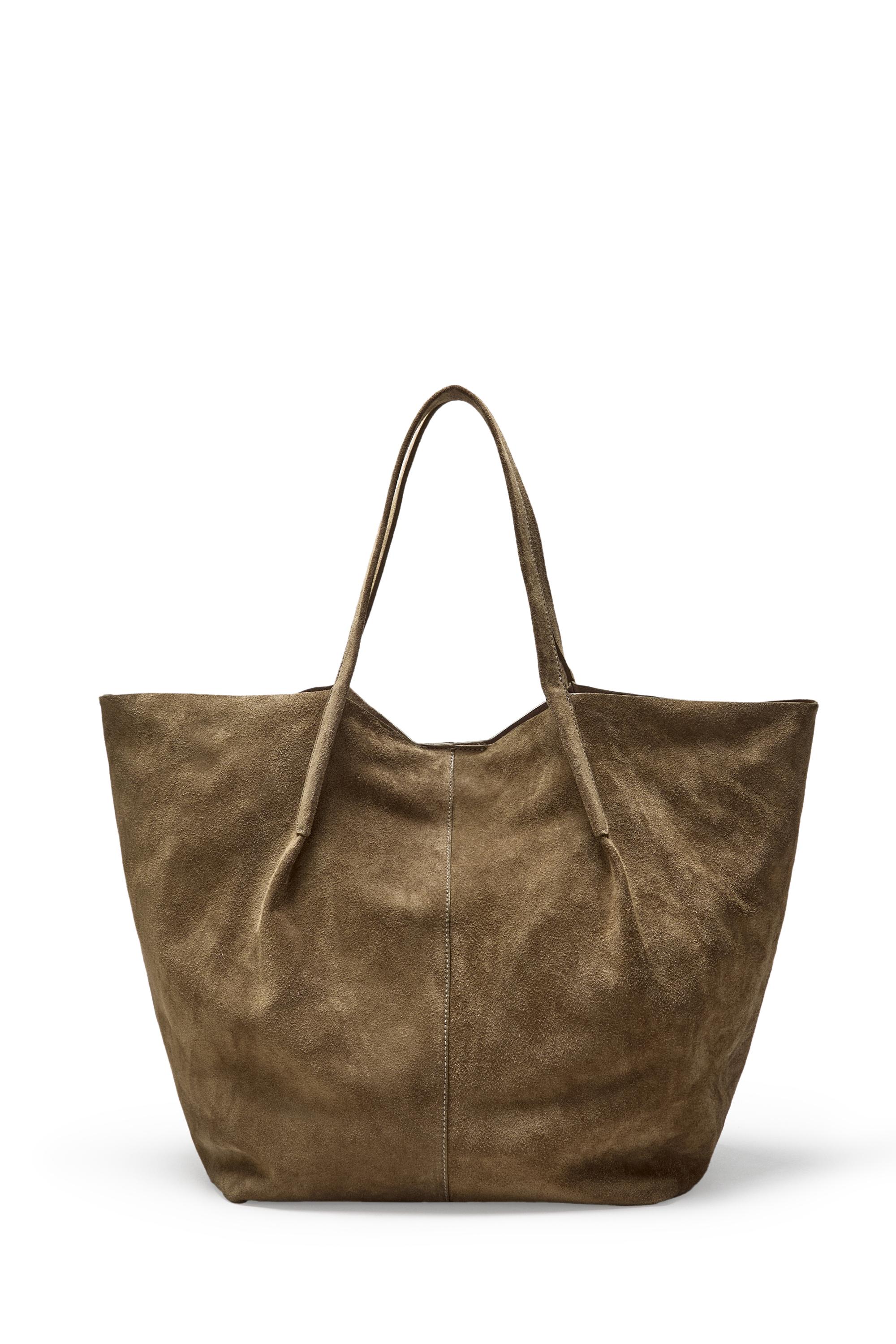 Split suede leather tote bag — SAND