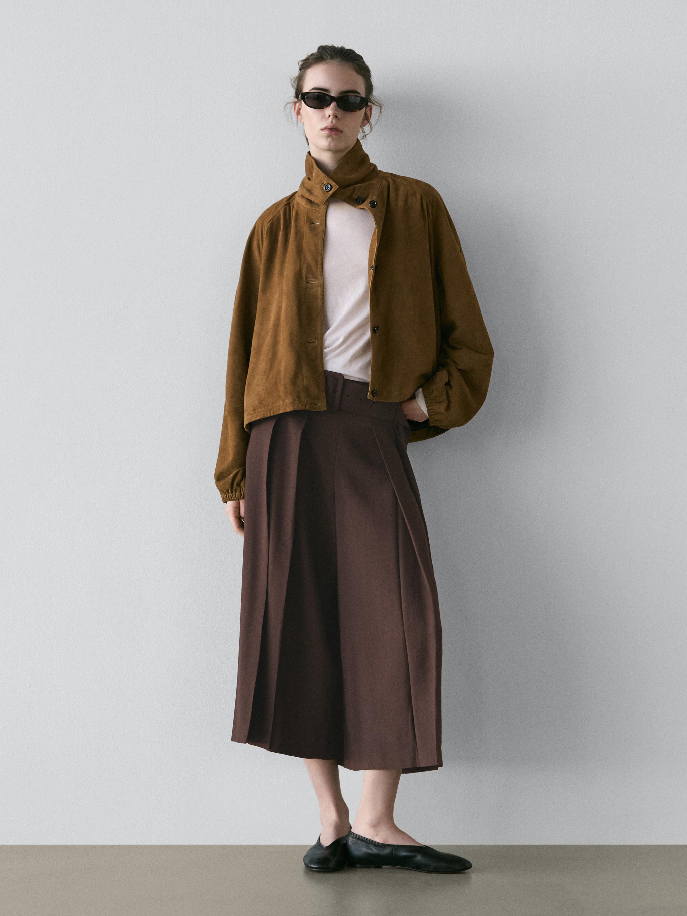 Short suede leather bomber jacket — Washed