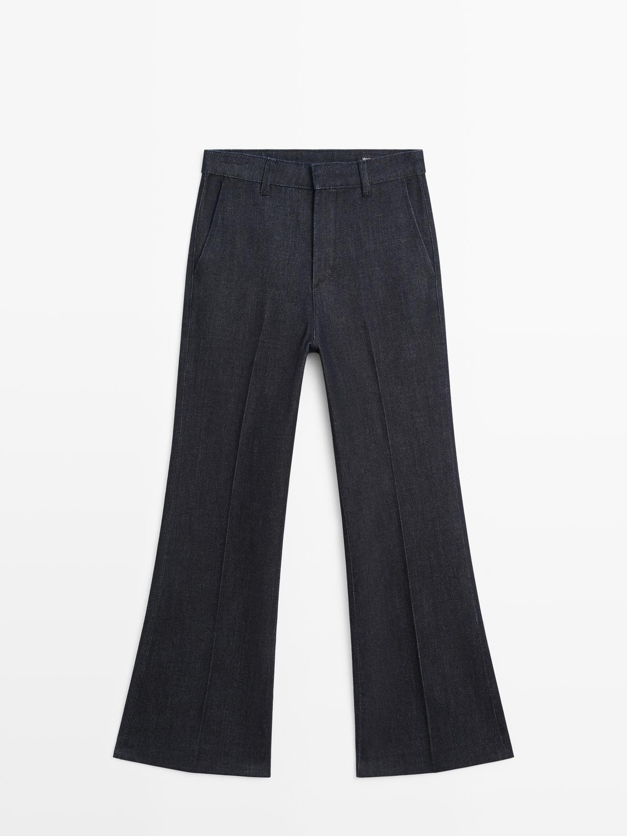 Massimo Dutti - Dame - Mid Waist Trompetbukser I Denim - Mørkeblå - 34