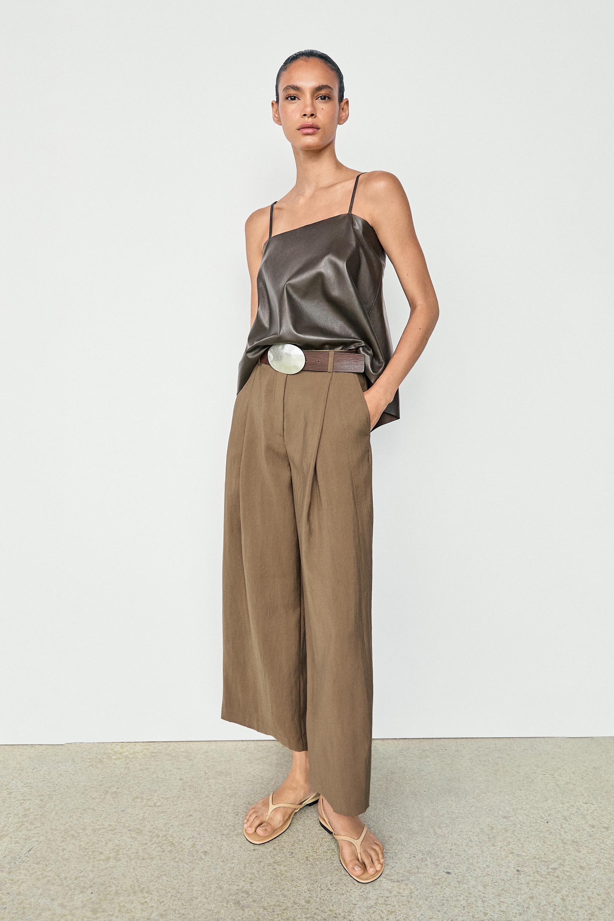 Flowing cropped wide-leg pants — MEDIUM KHAKI