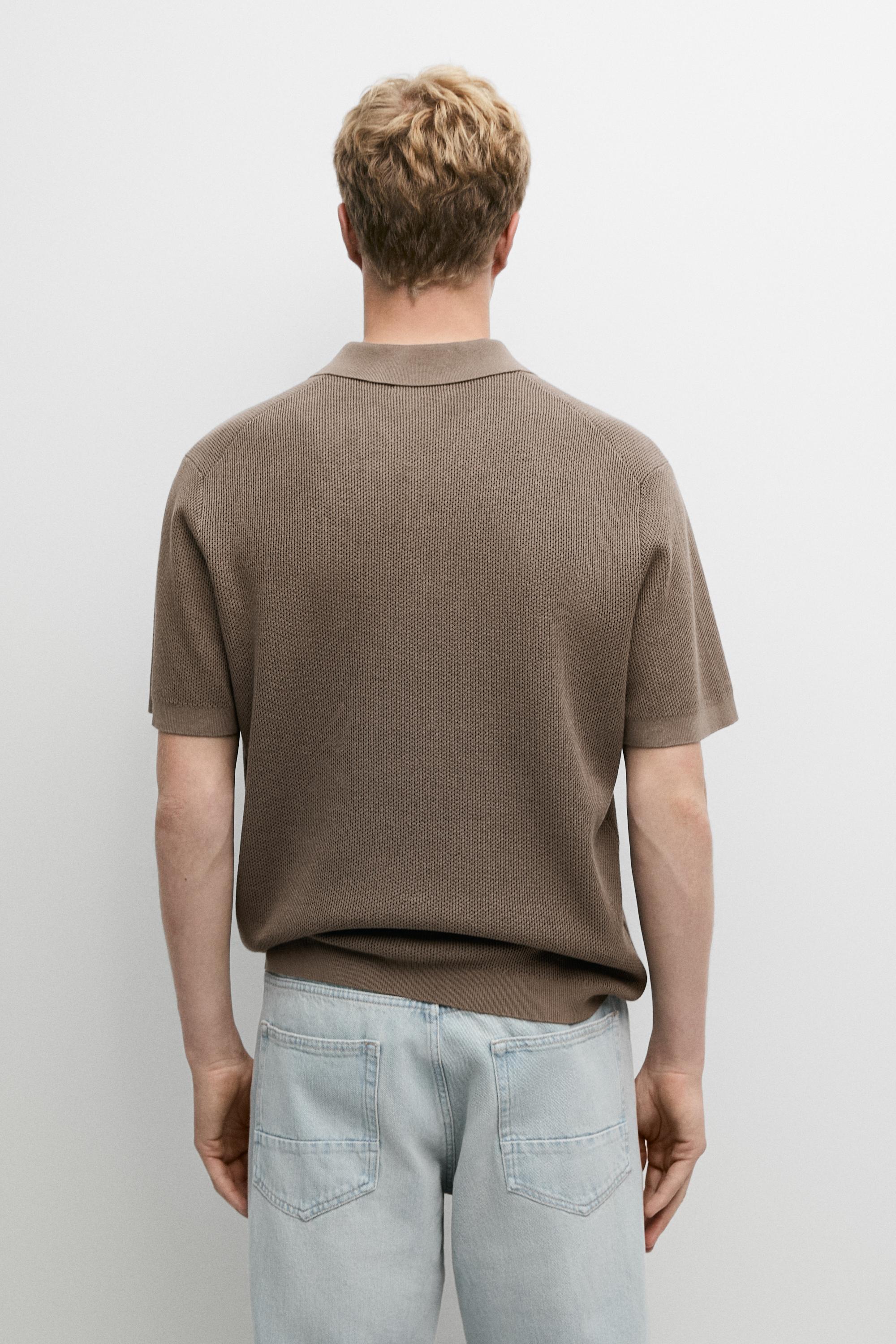 100% cotton textured contrast polo shirt — BEIGE