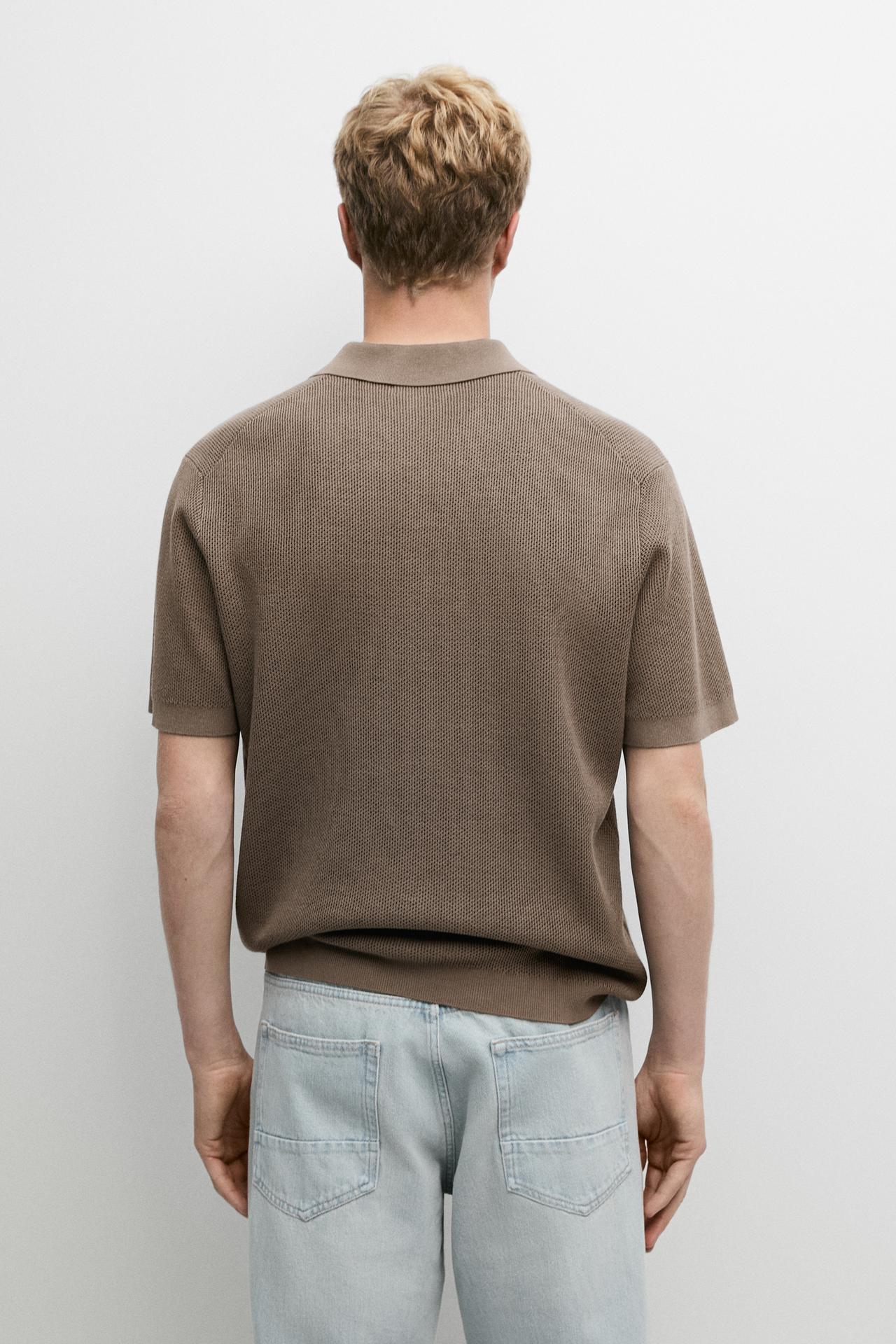 100% cotton textured contrast polo shirt — BEIGE