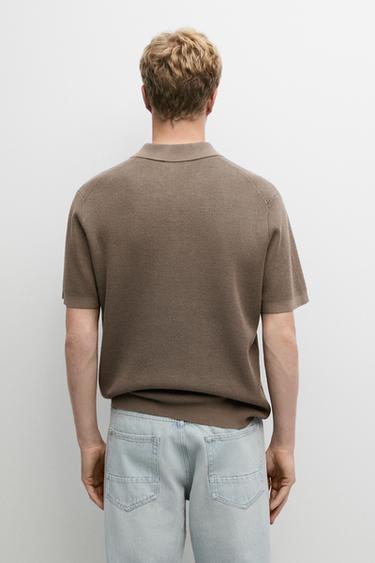 100% cotton textured contrast polo shirt — BEIGE 5