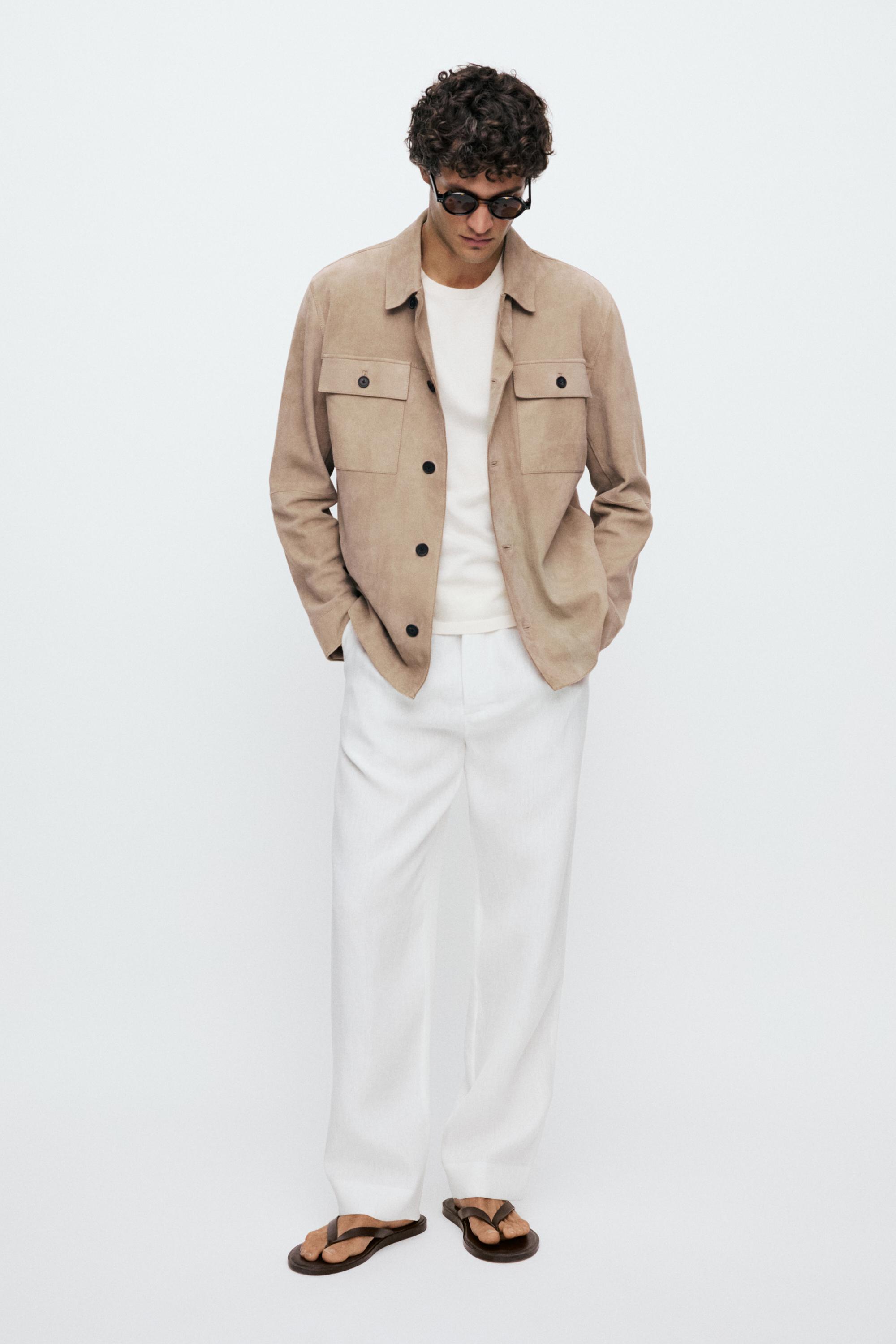 Suede leather overshirt — BEIGE