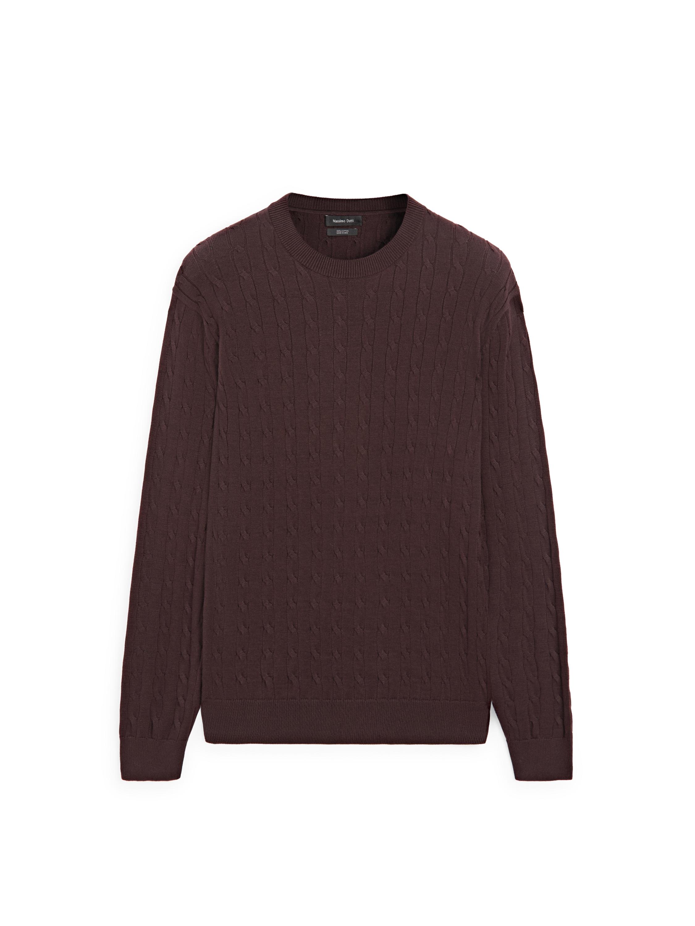 100% cotton cable-knit sweater — BURGUNDY