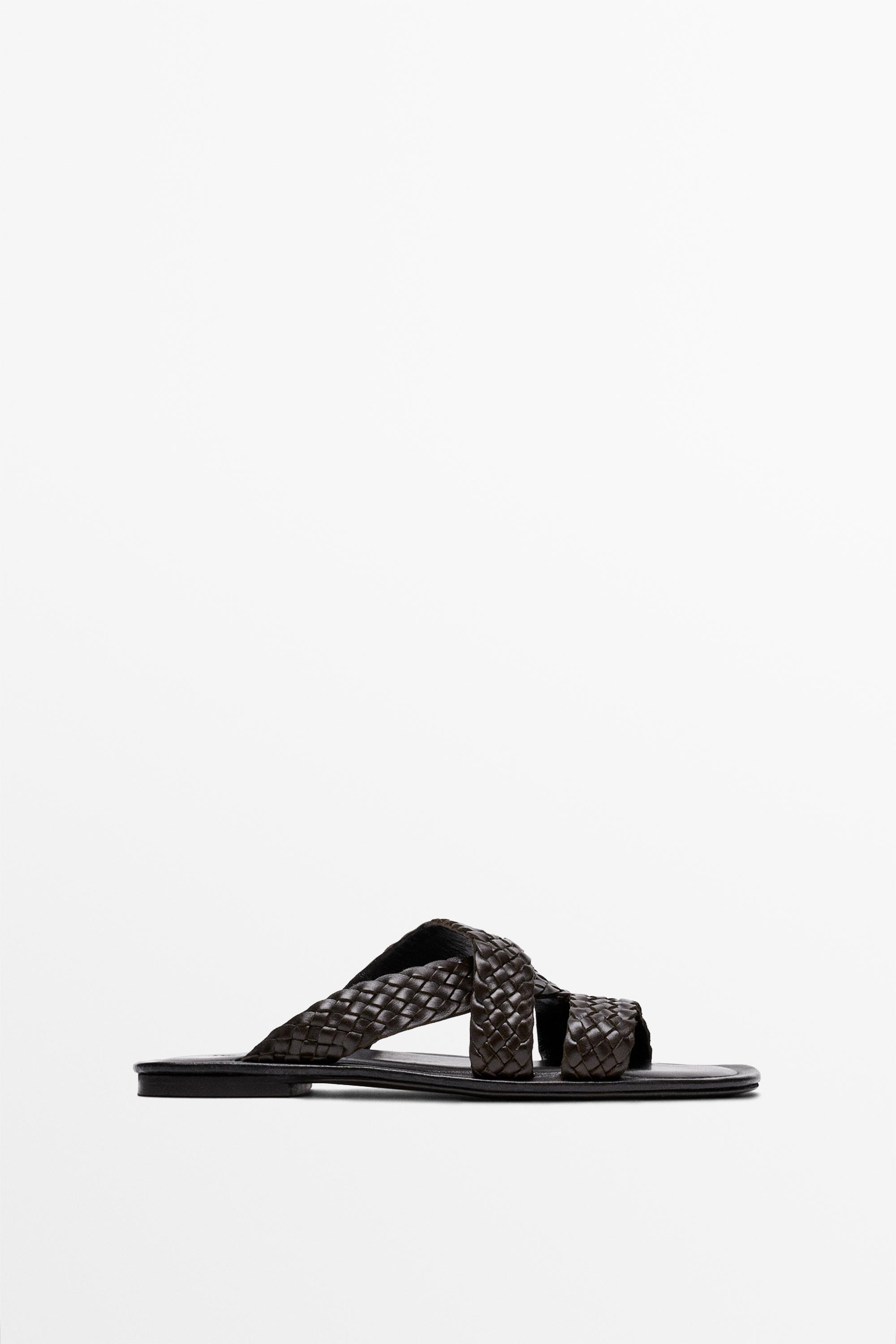 Braided leather sandals — BROWN