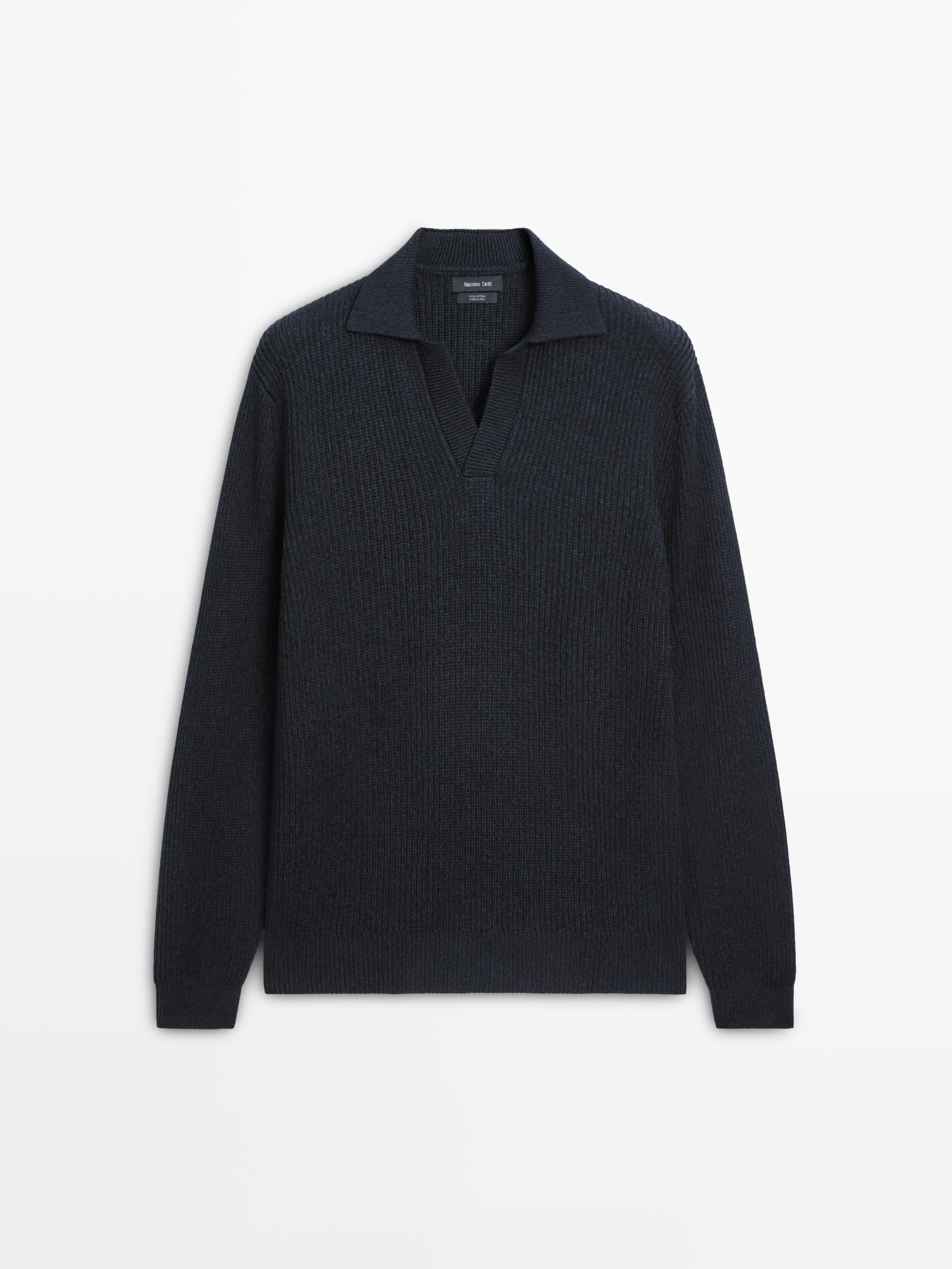 Cotton knit polo sweater