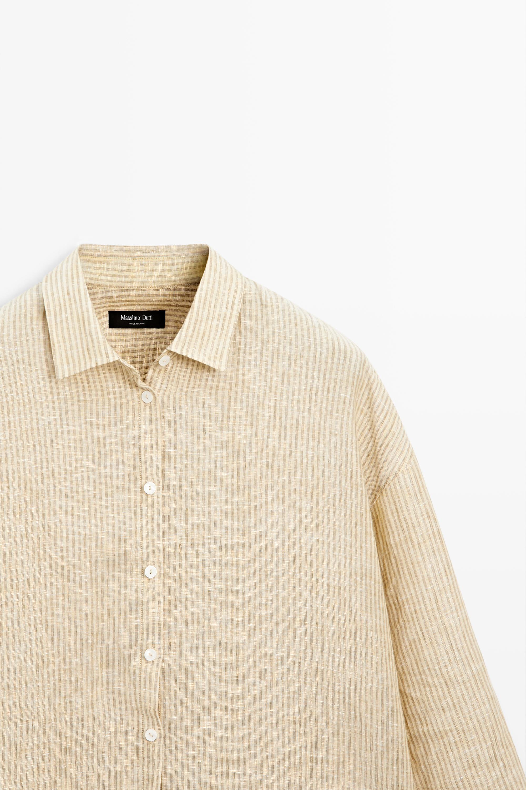 %100 keten çizgili gömlek