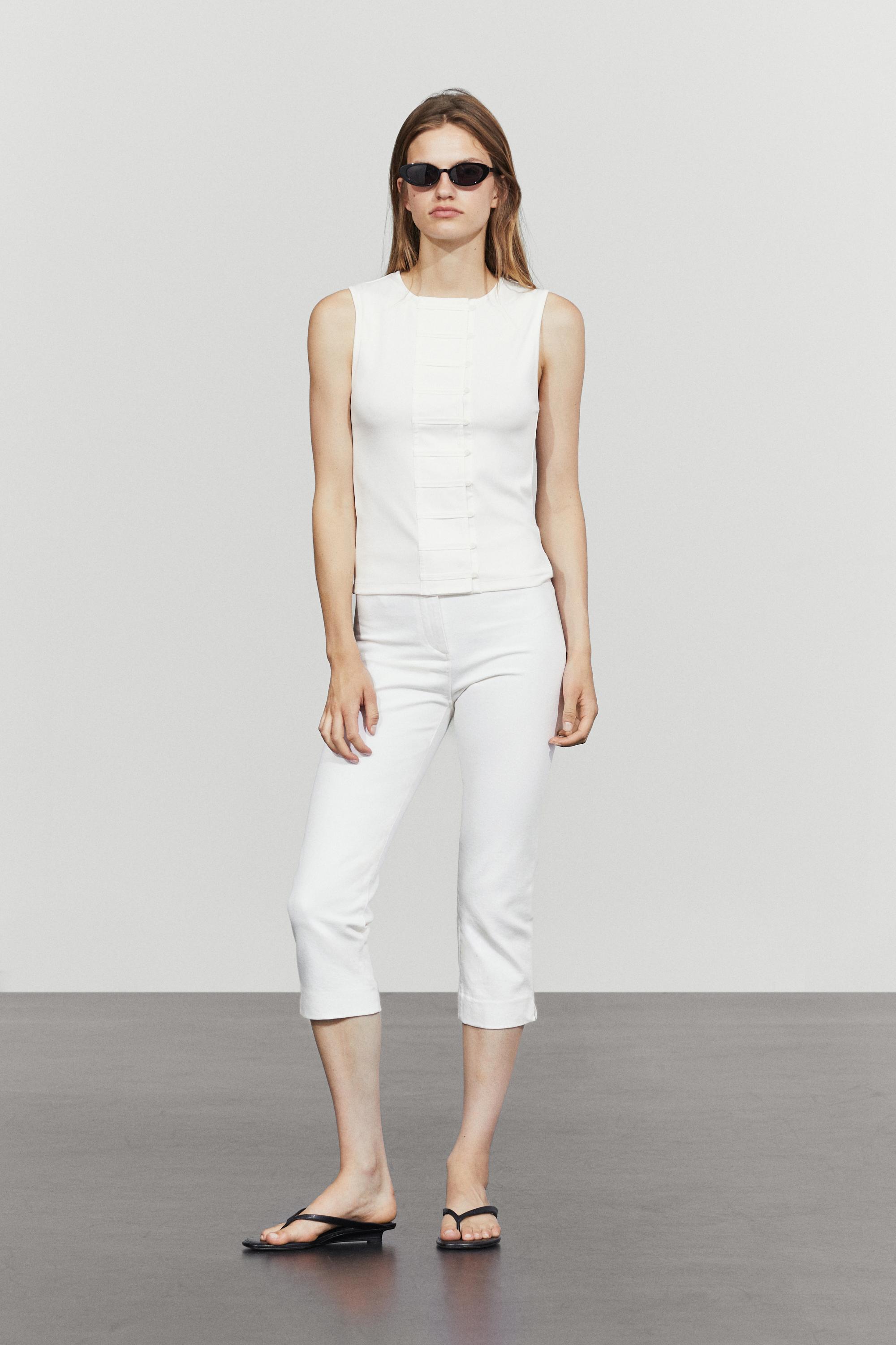 Cotton blend bib detail T-shirt — Off white