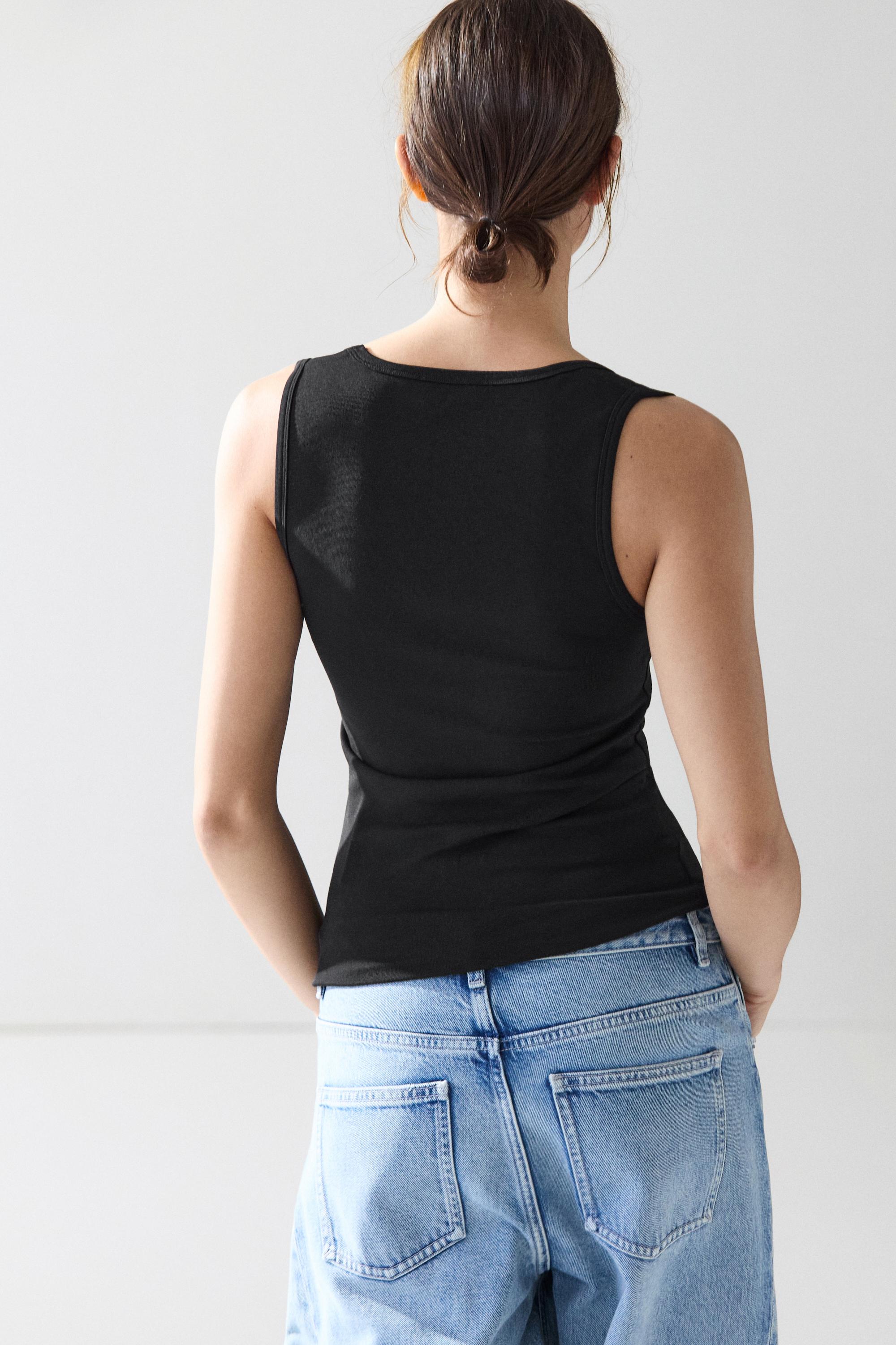 Cotton blend square neck top — BLACK