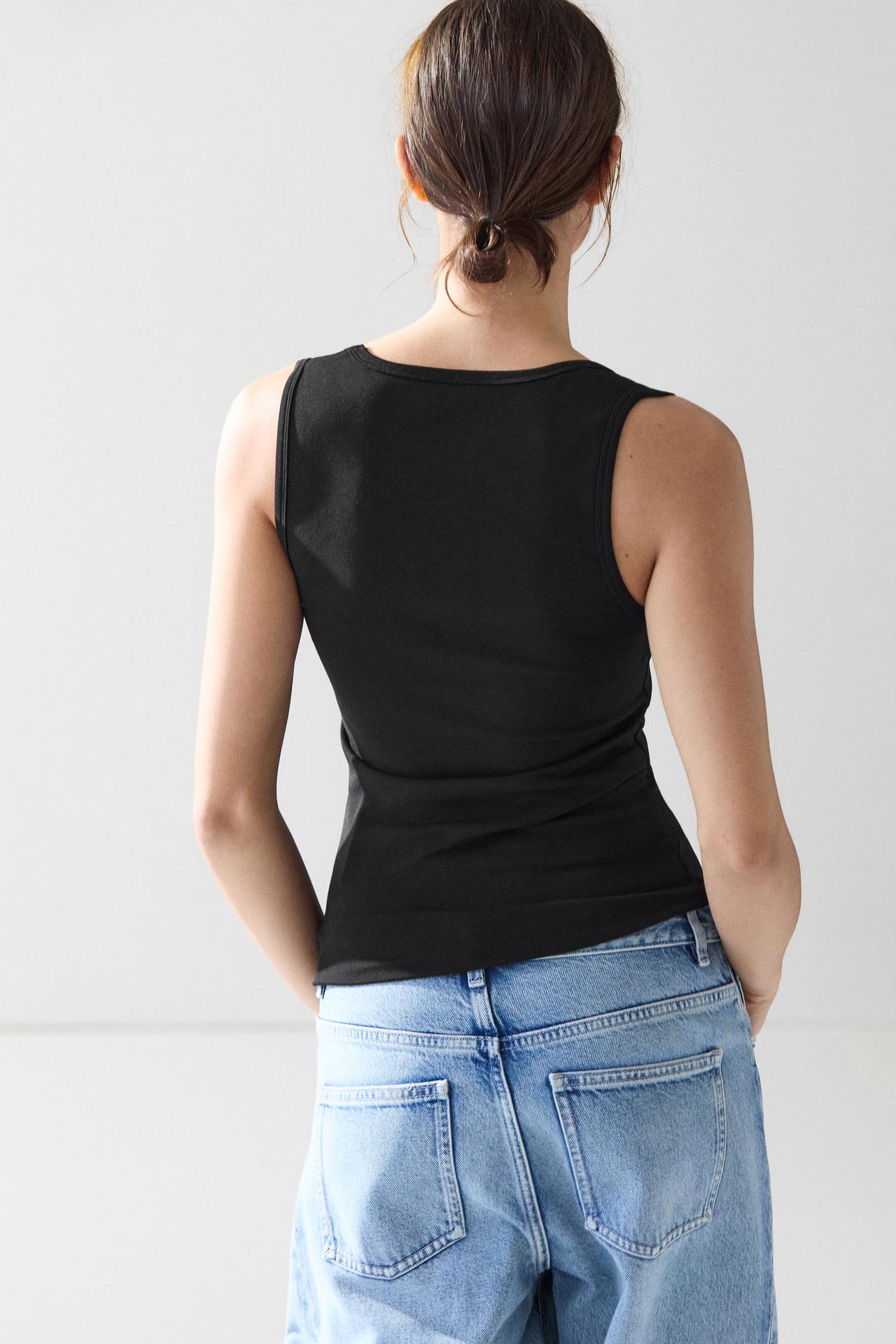 Cotton blend square neck top — BLACK