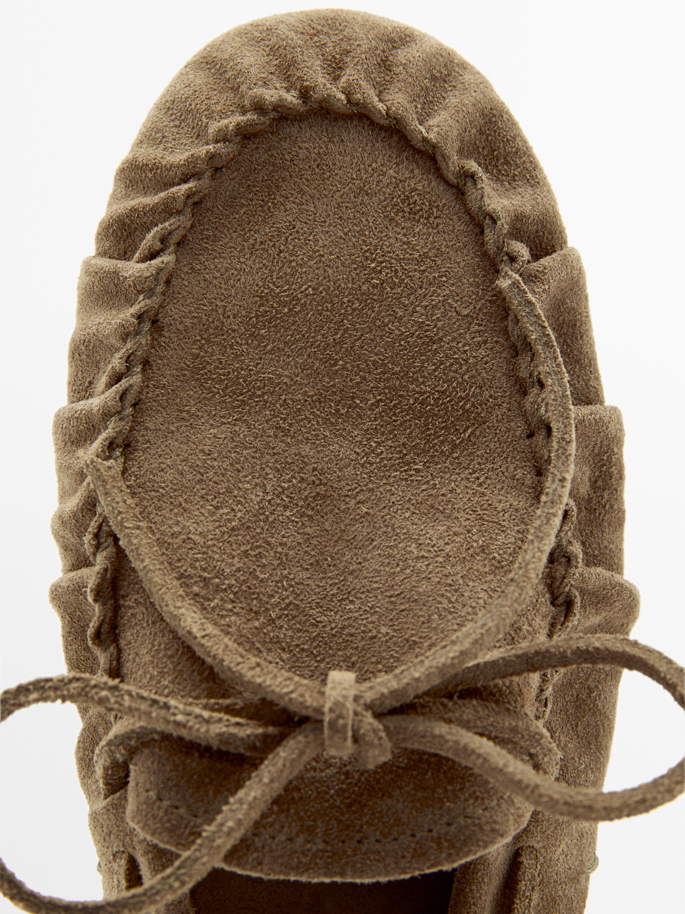 Soft leather loafers with gathered detail — MINK