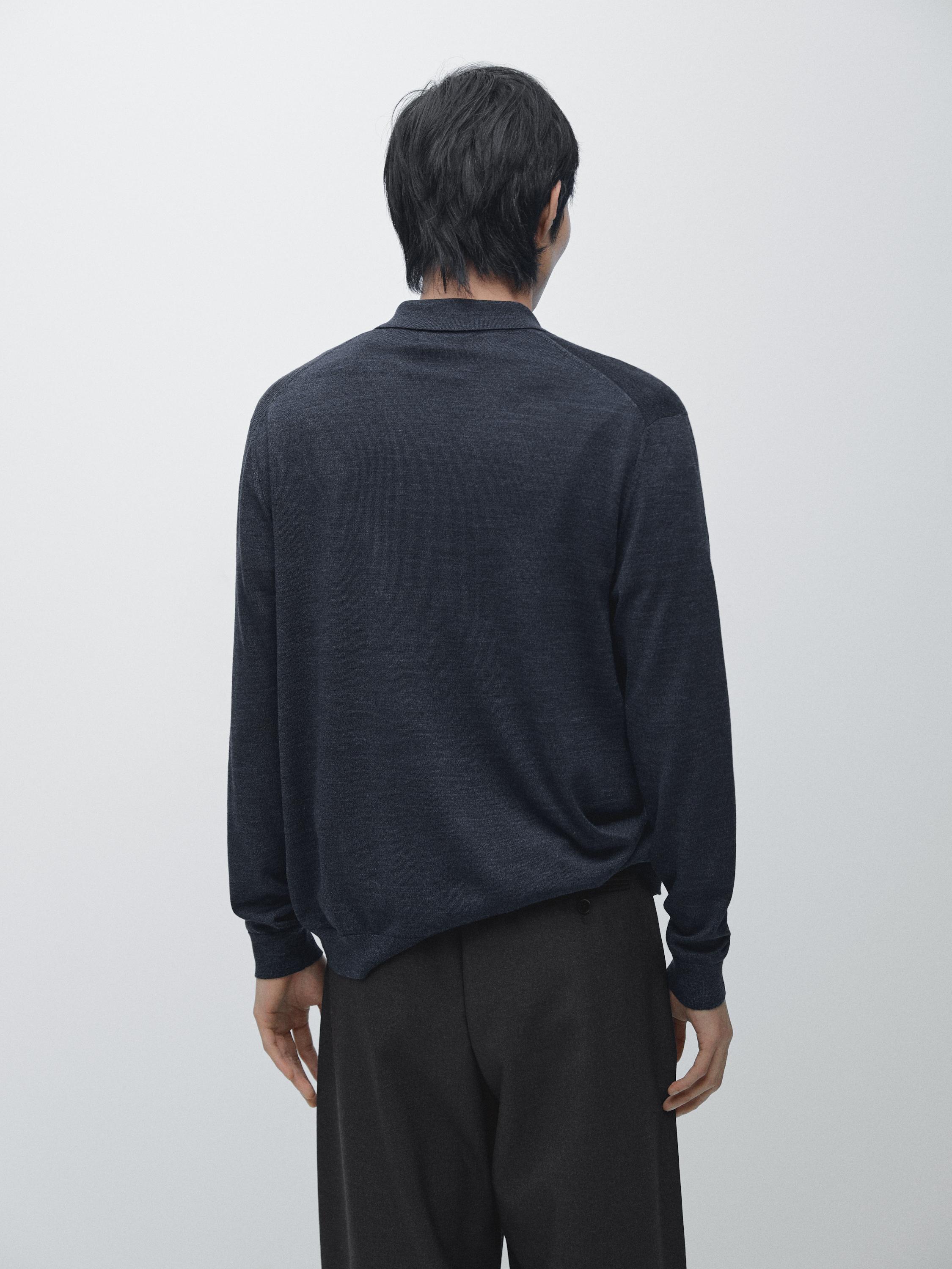 Wool blend knit cardigan with lapel collar — DARK NAVY