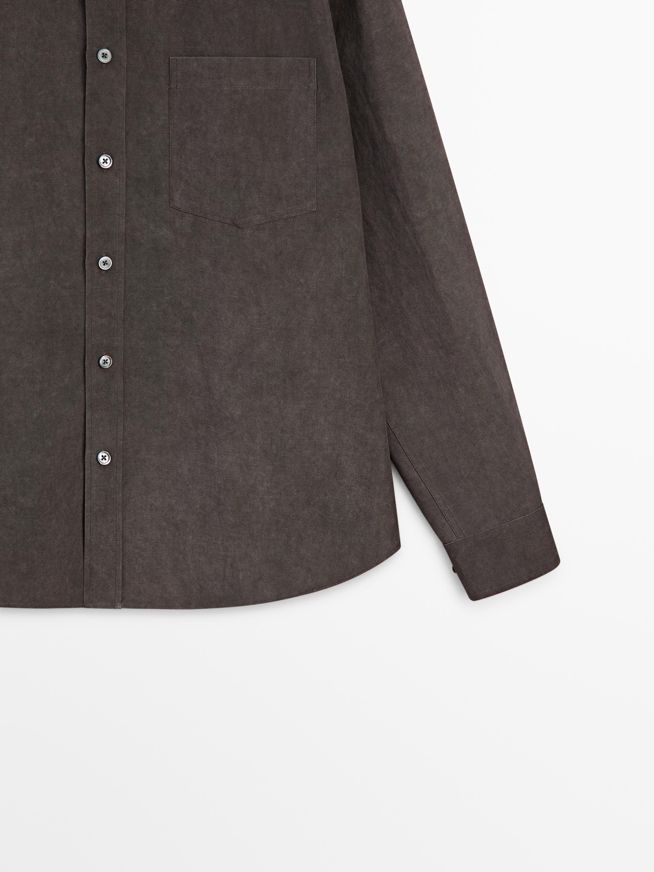 Flowing regular fit shirt with pocket — AUBERGINE