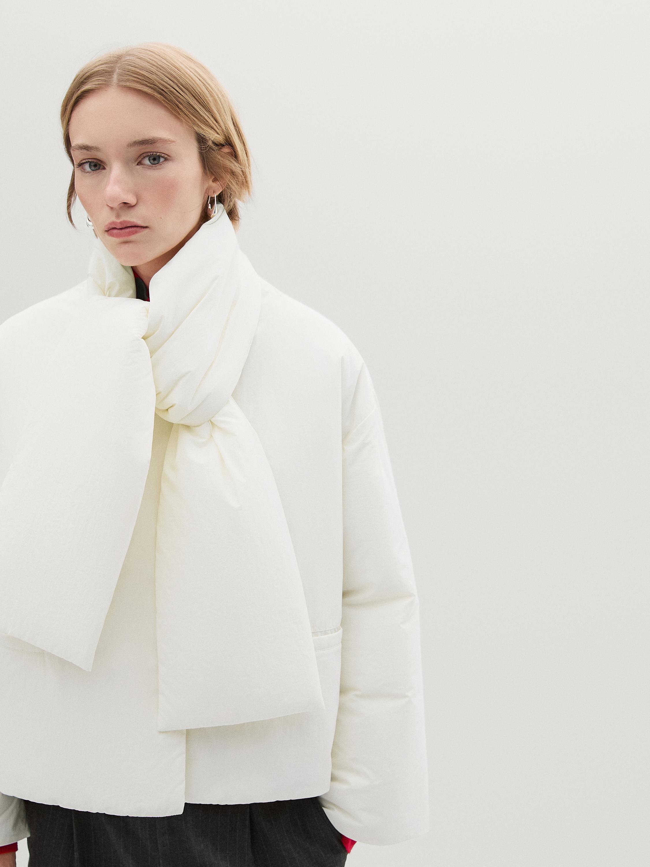 Buttoned puffer jacket with scarf · White, Black · Coats And Jackets | Massimo  Dutti