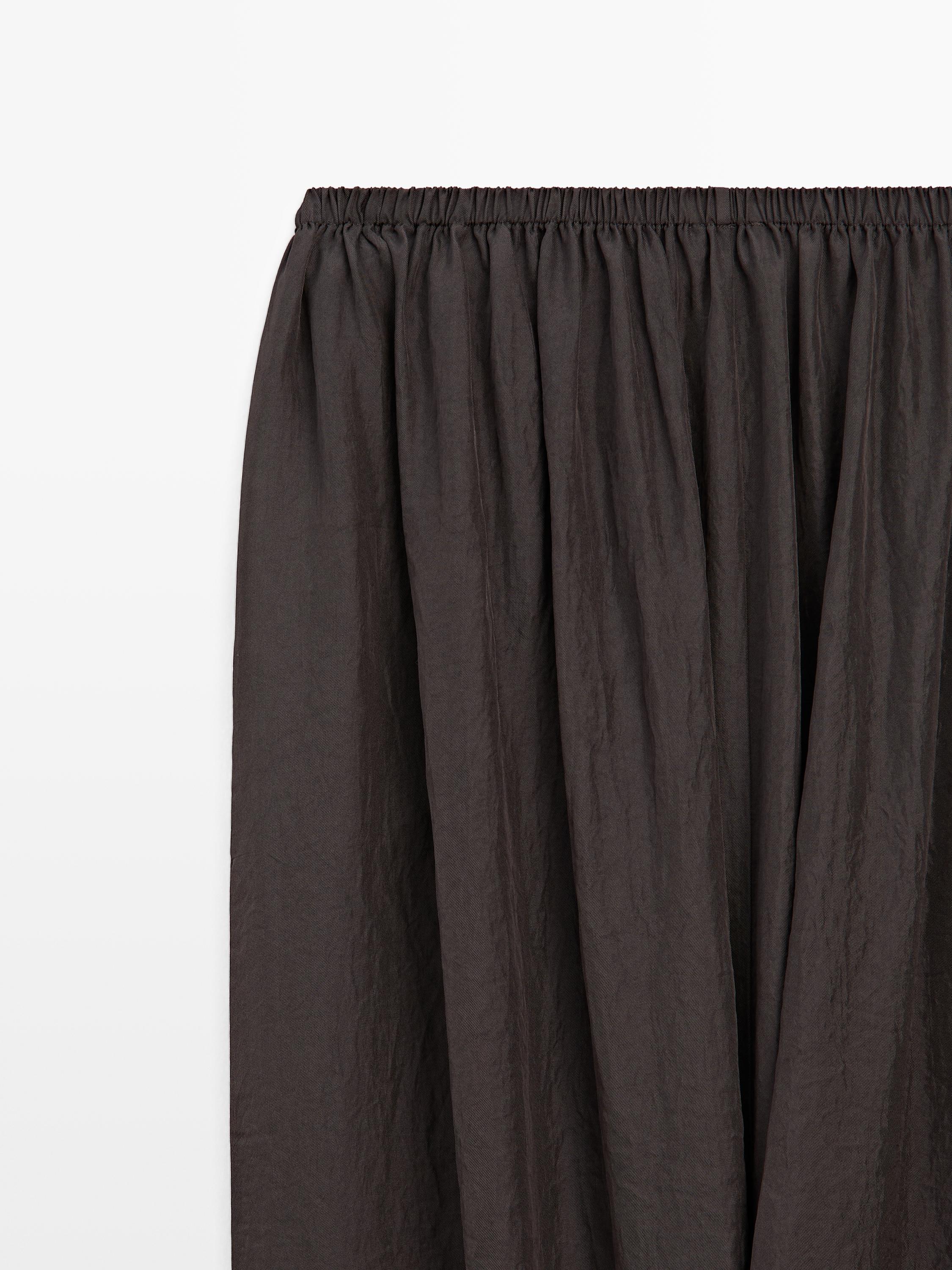 Midi skirt with gathered waistband — BROWN