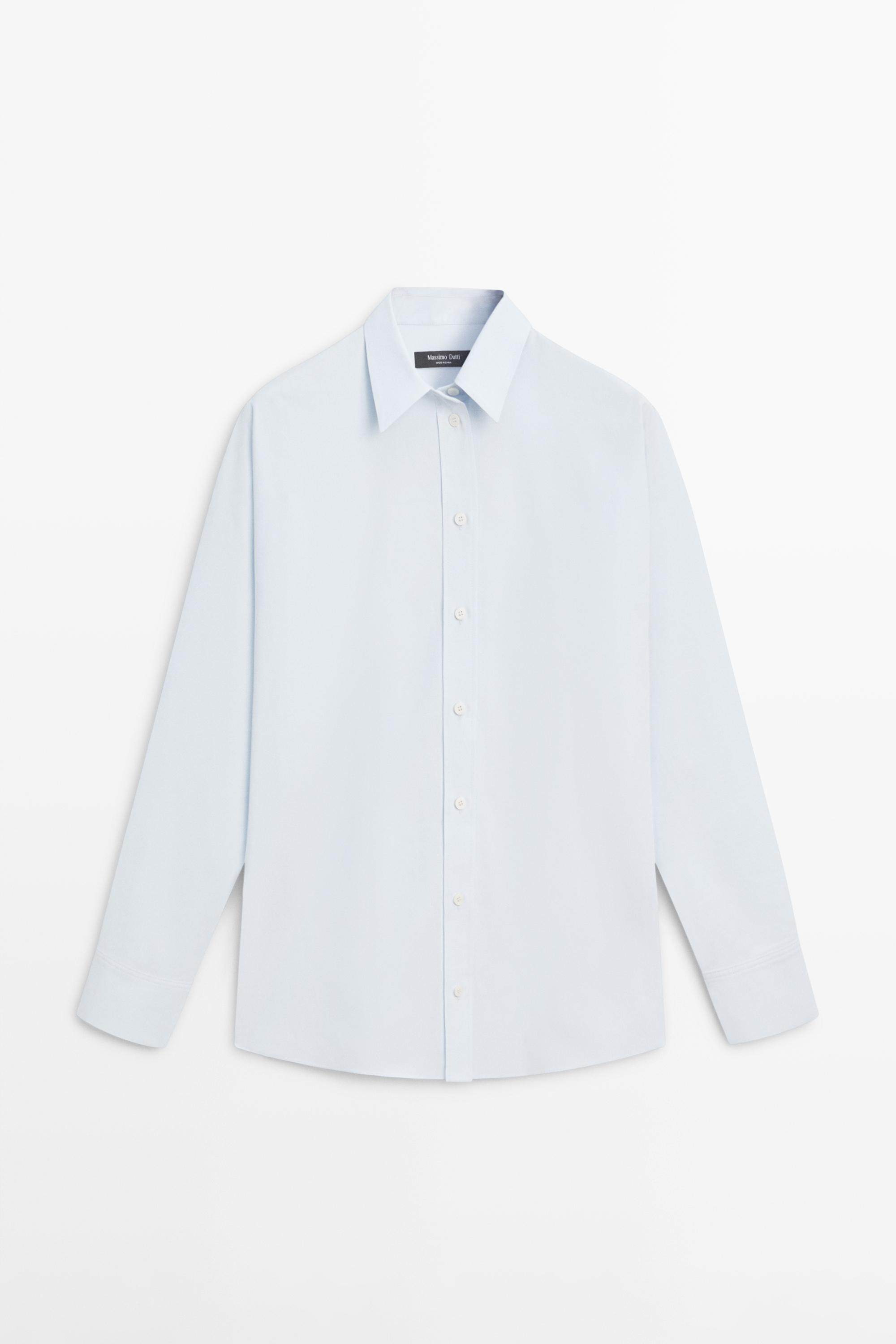 Poplin and cotton blend shirt — SKY BLUE