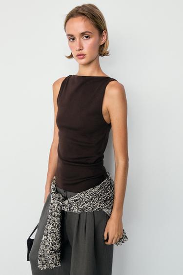 100% cotton straight neckline T-shirt — BROWN 3