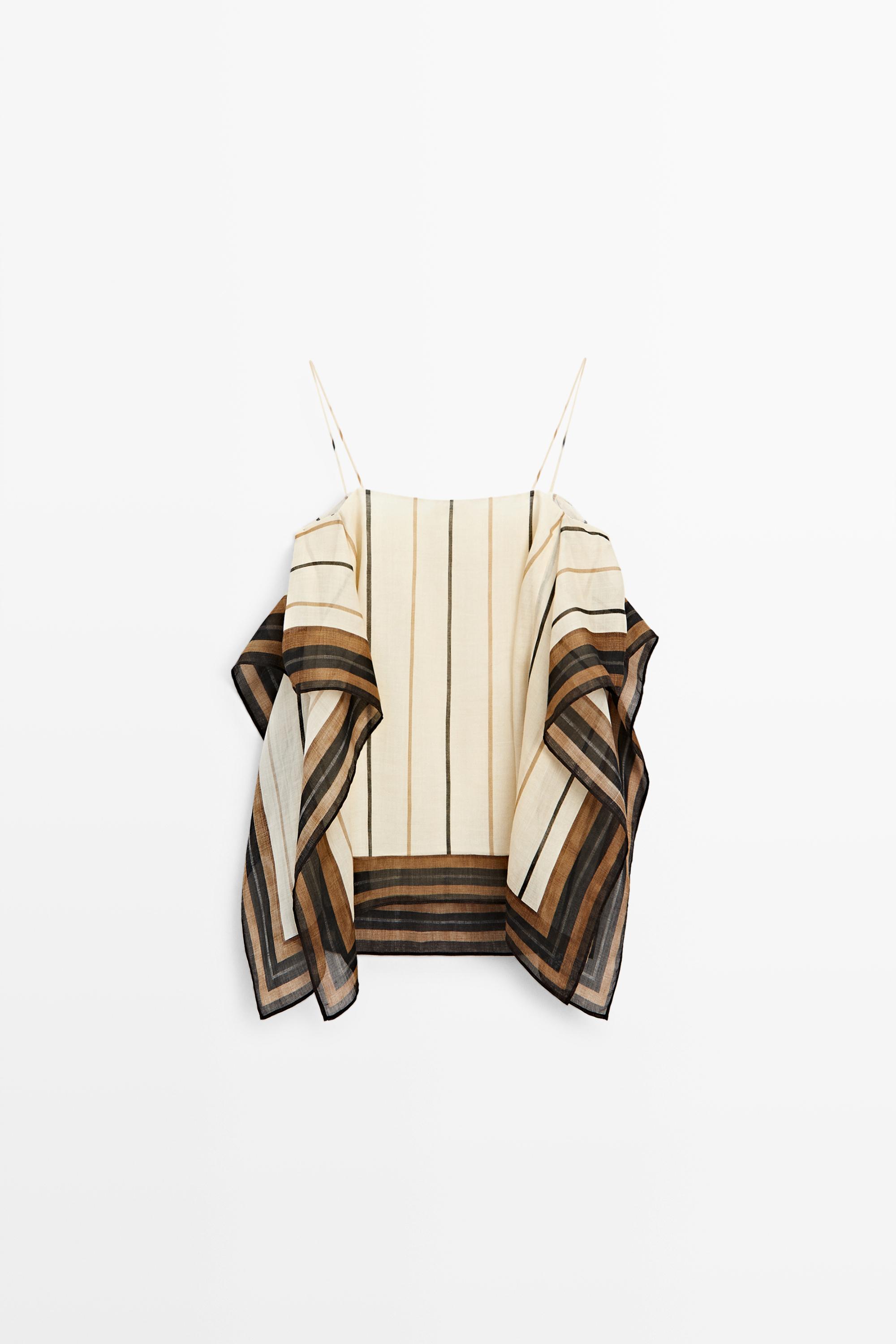 Flowing striped strappy top — BLUSH-BEIGE