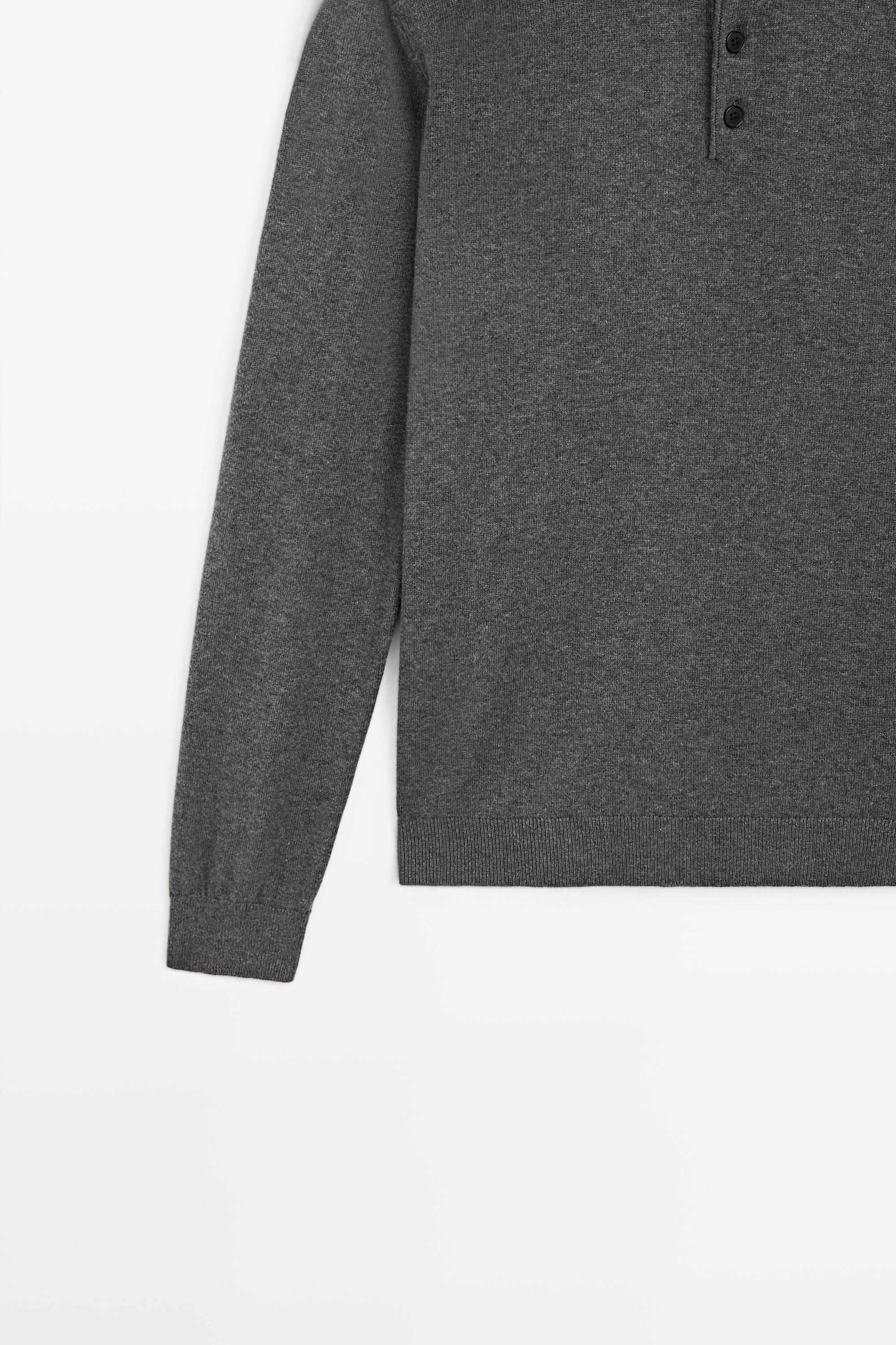 100% cotton knit polo sweater — CHARCOAL