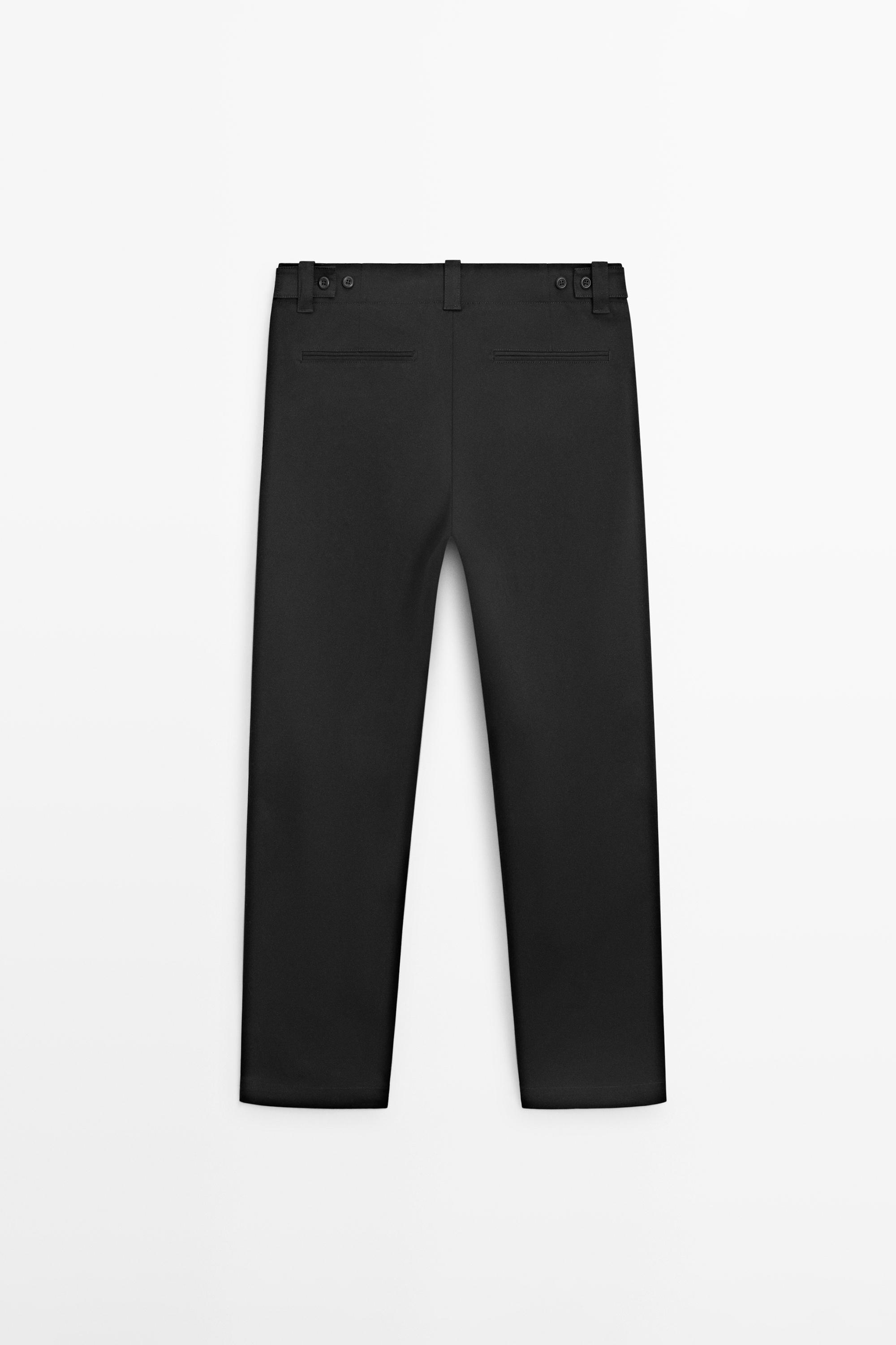 Cotton blend pants with waist detail — BLACK