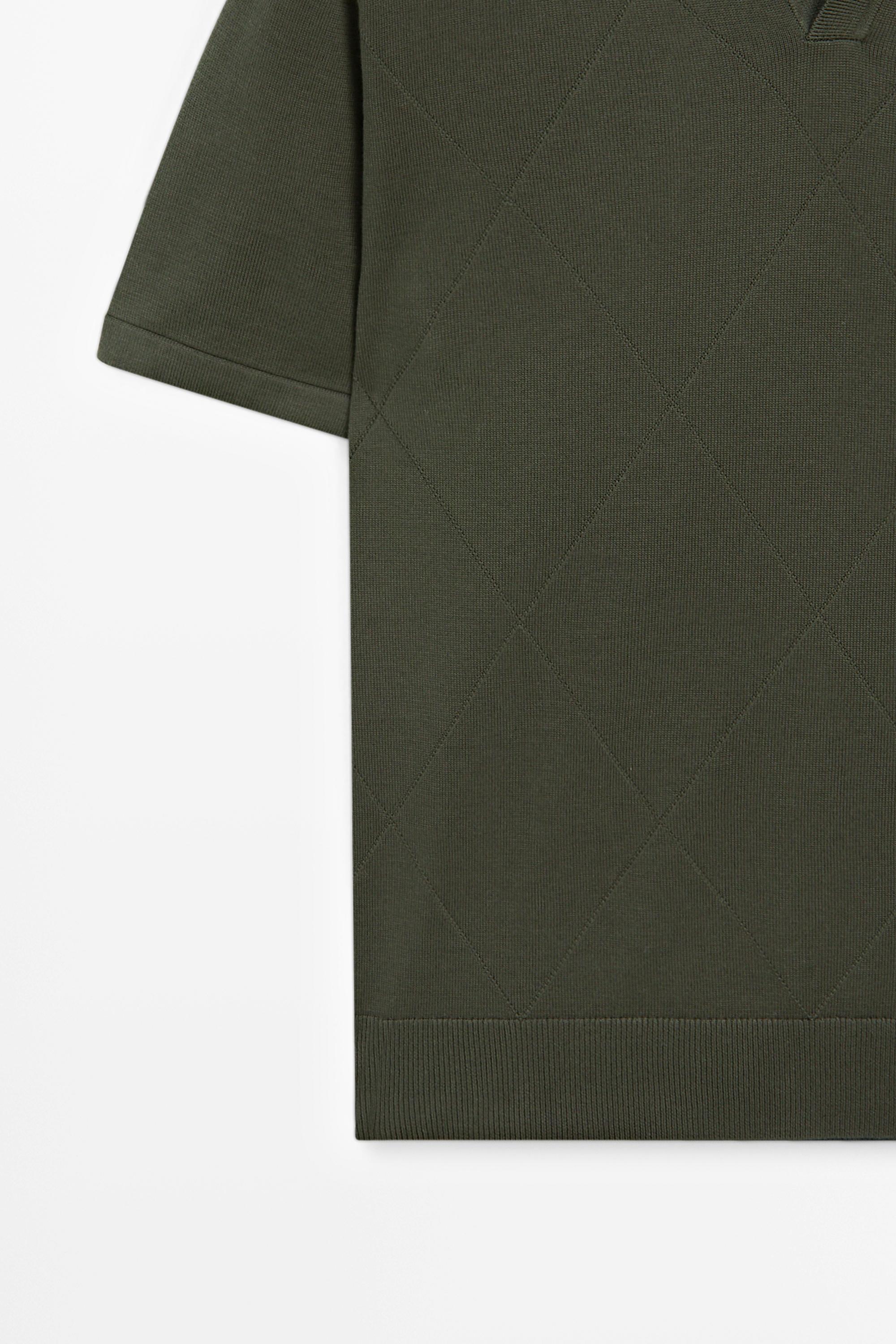 100% cotton intarsia knit polo shirt — GREEN