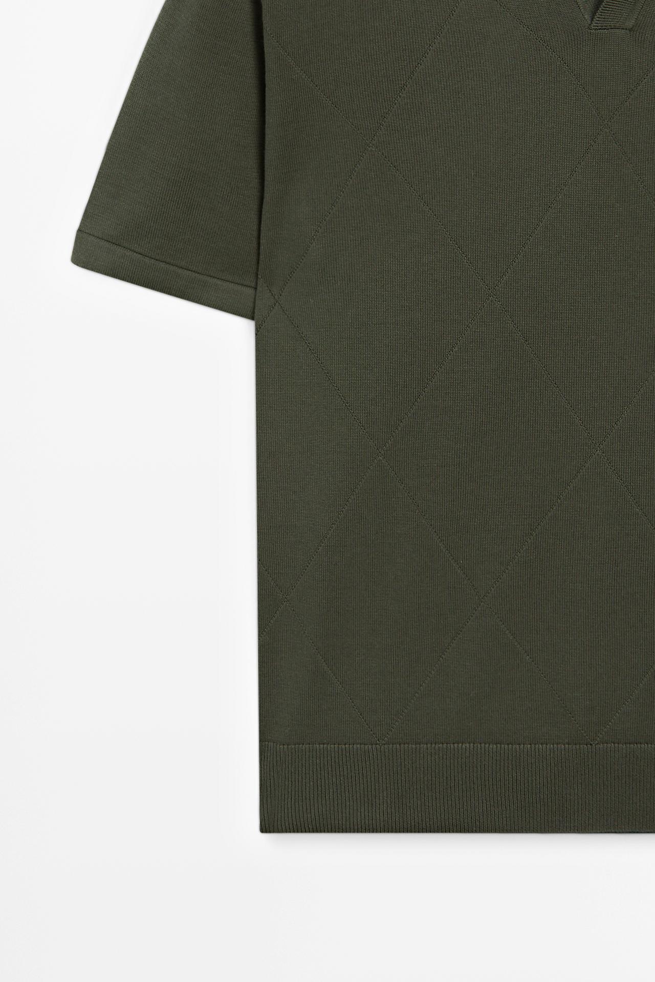 100% cotton intarsia knit polo shirt — GREEN