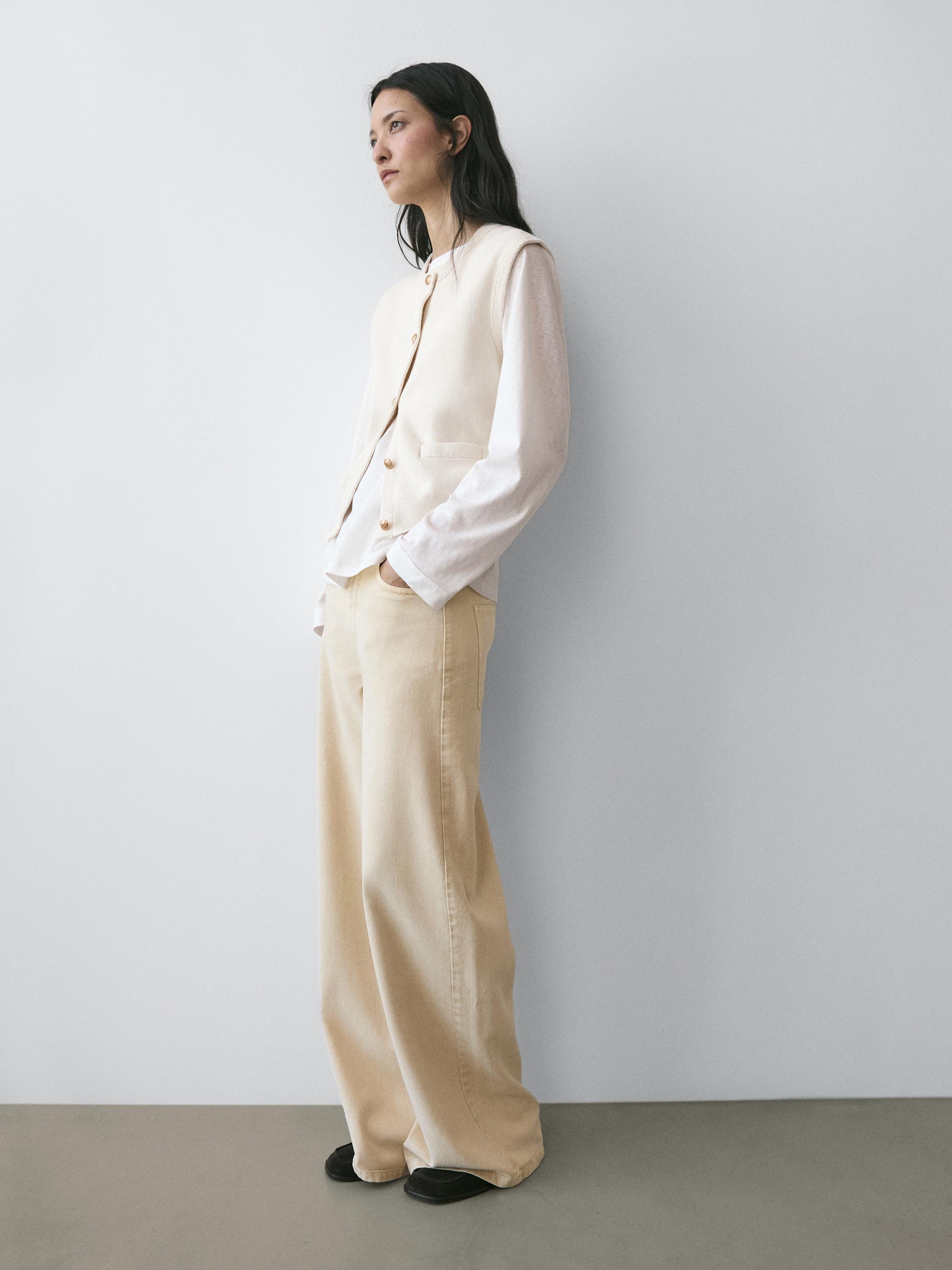 Cotton knit vest with pocket details — CREAM
