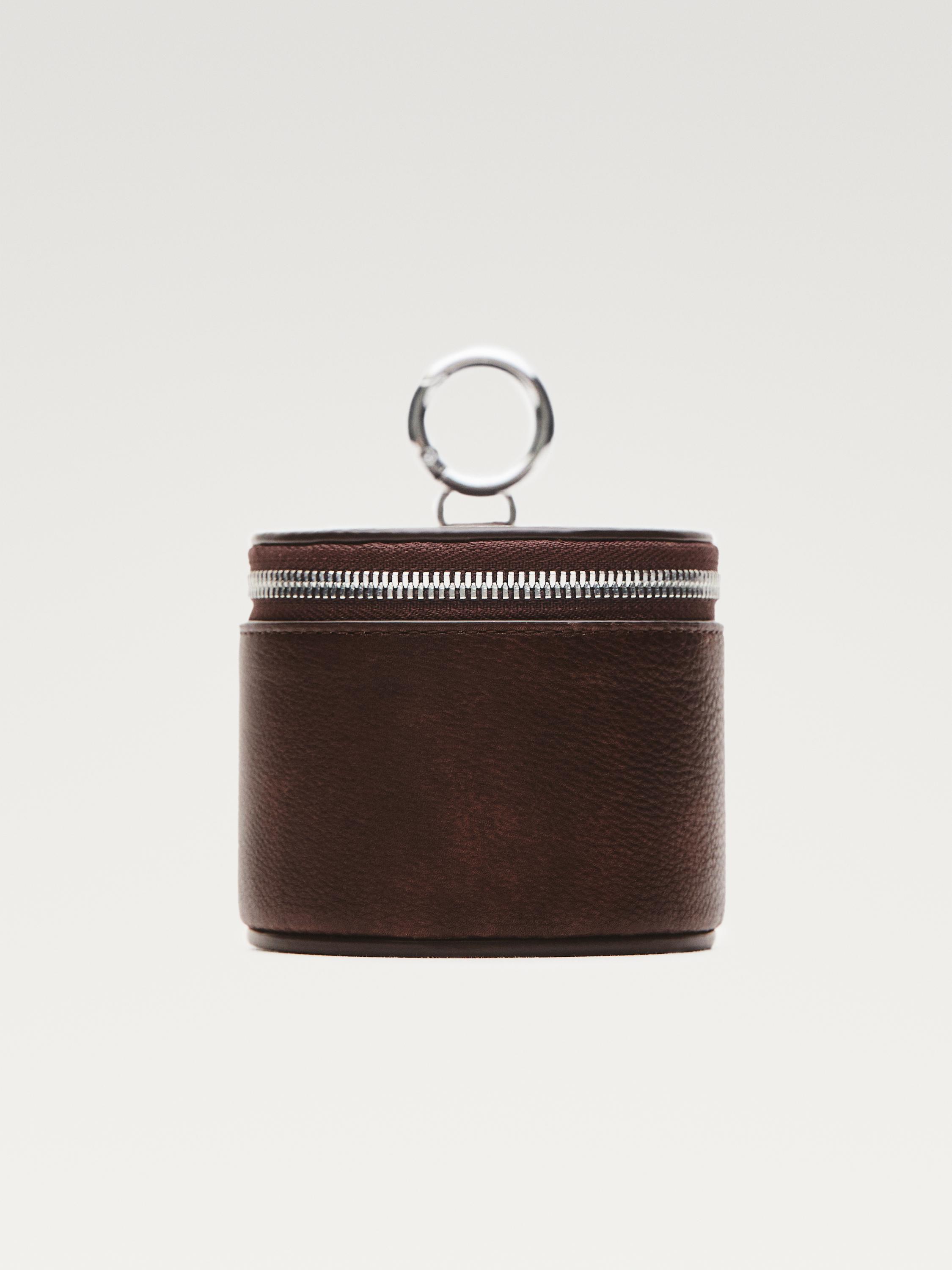 Round nappa leather bag with rhinestones — BROWN