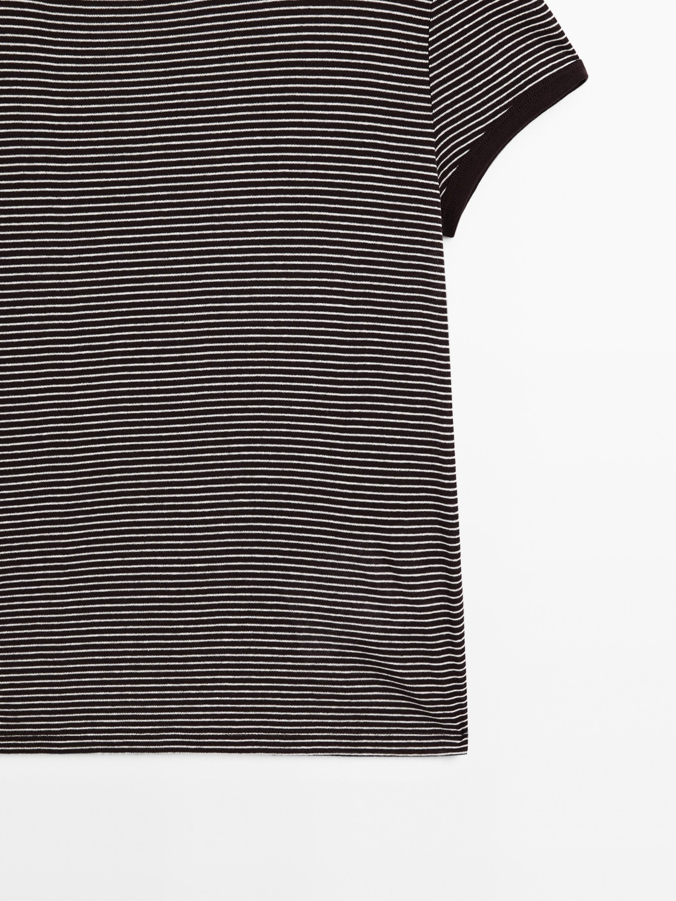 Contrast ribbed striped cotton T-shirt