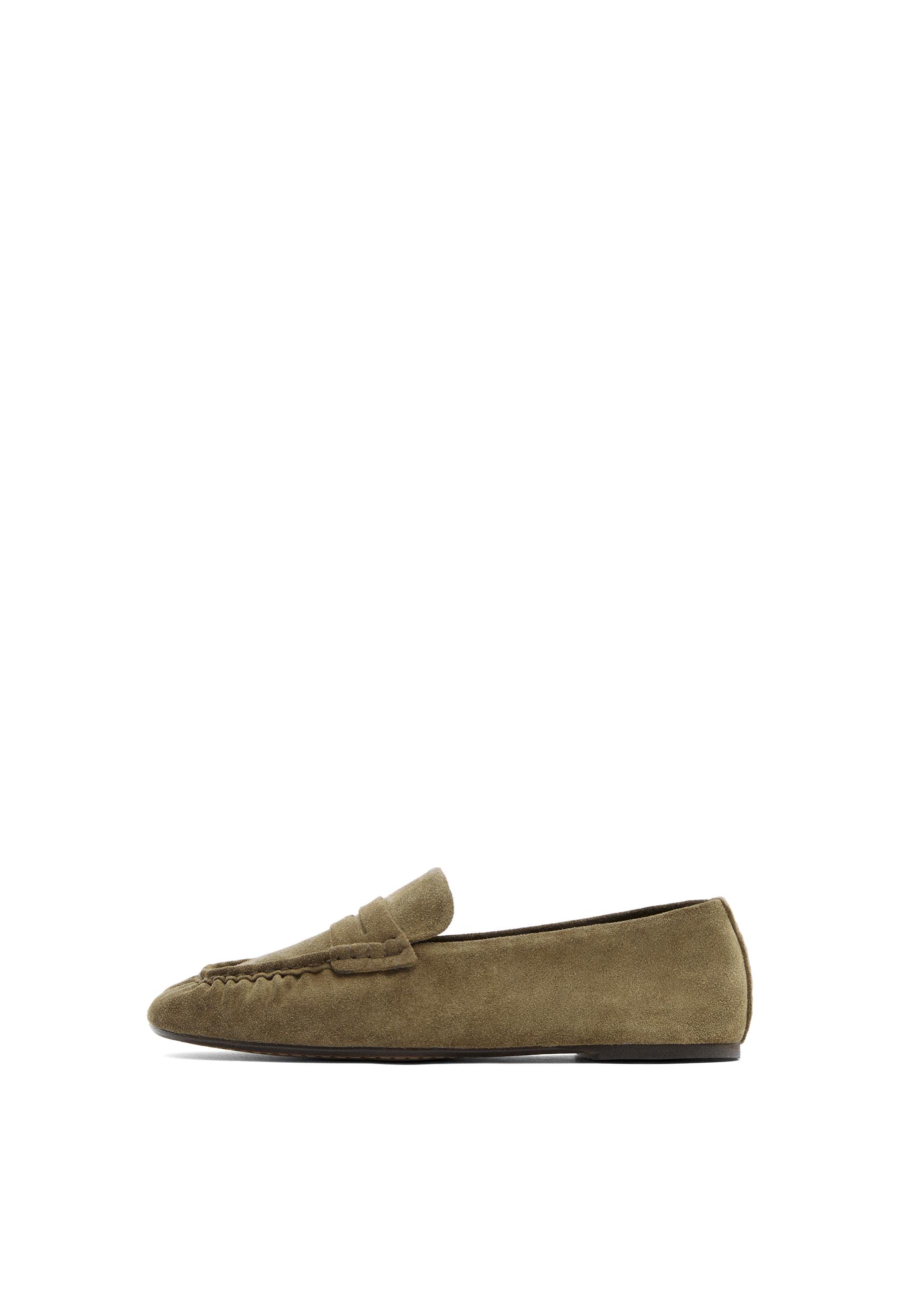 Soft split leather loafers — KHAKI