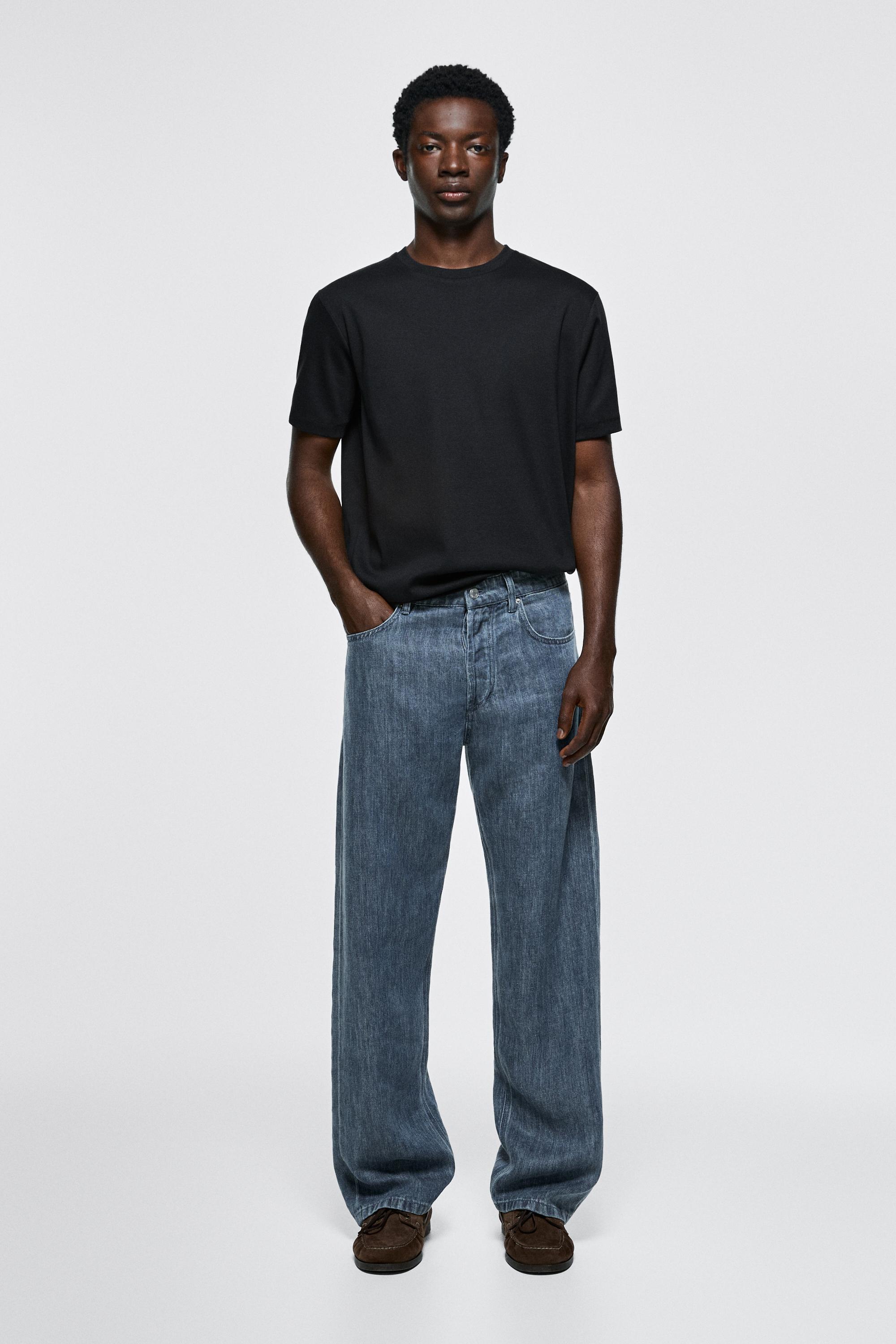 100% linen wide-leg jeans — DARK BLUE