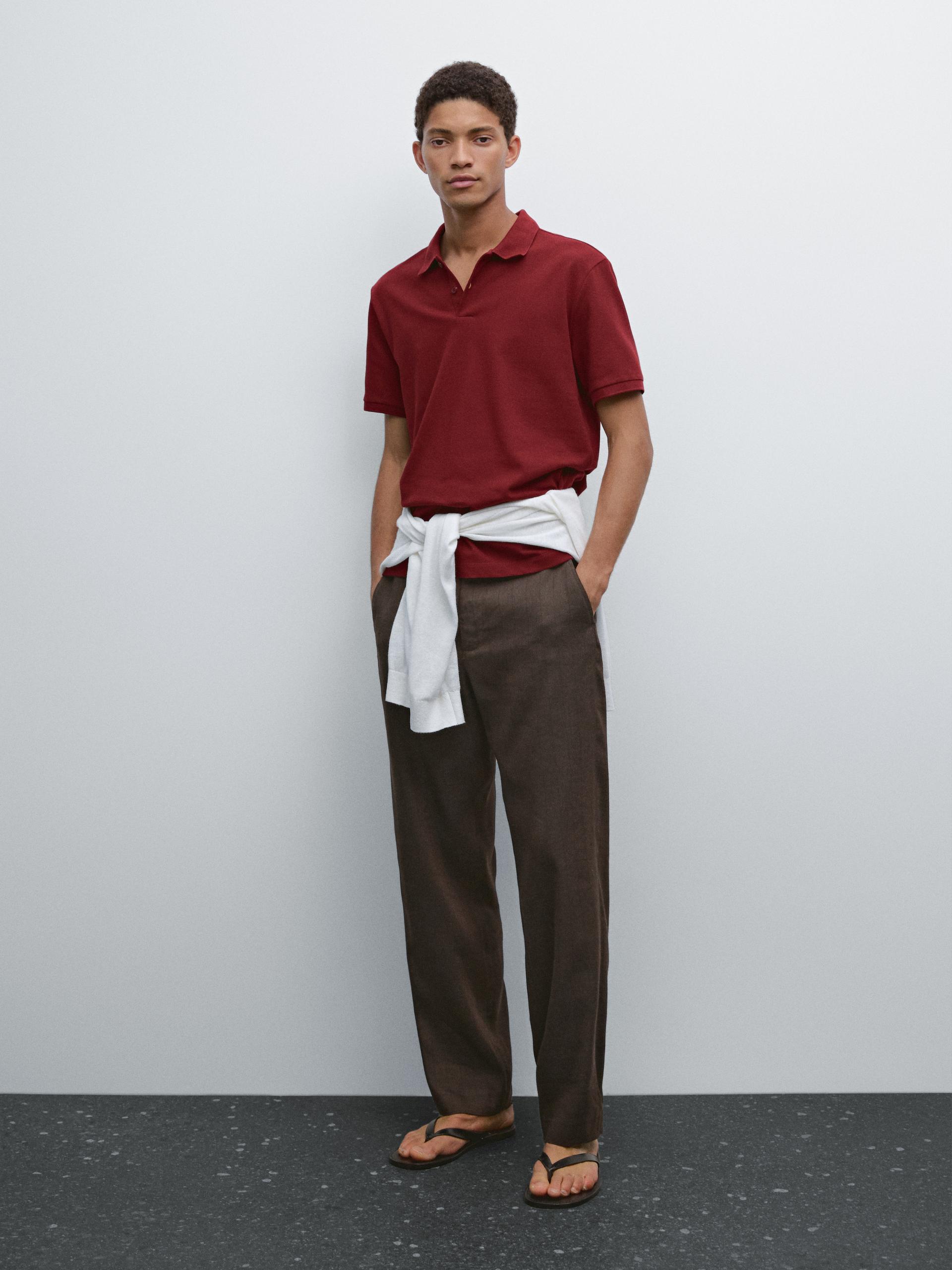Polo Con Micro Struttura In Piqué E Cotone - Granata Chiaro - S - Massimo Dutti - Maschile