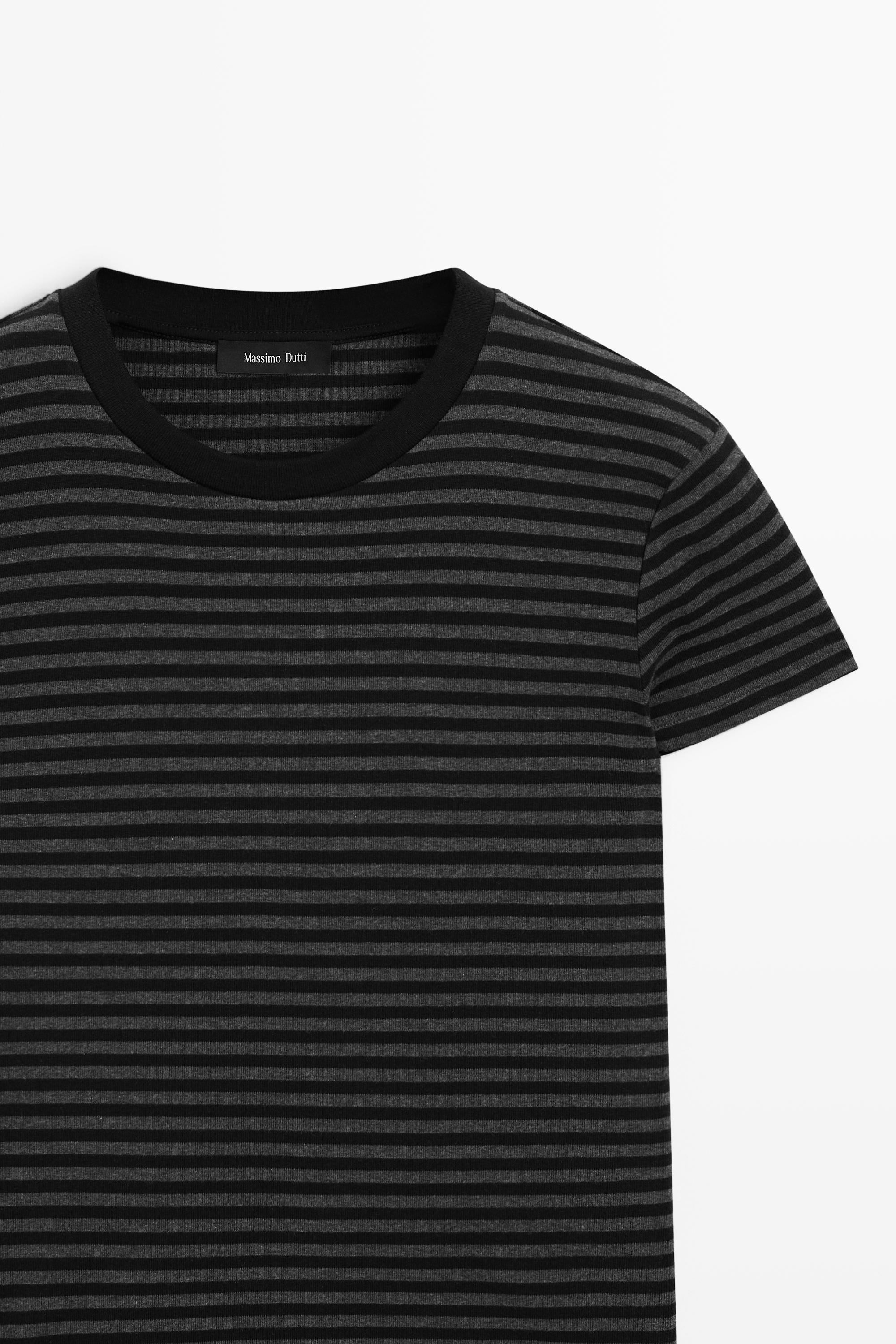 Ribbed striped short sleeve T-shirt — BLACK