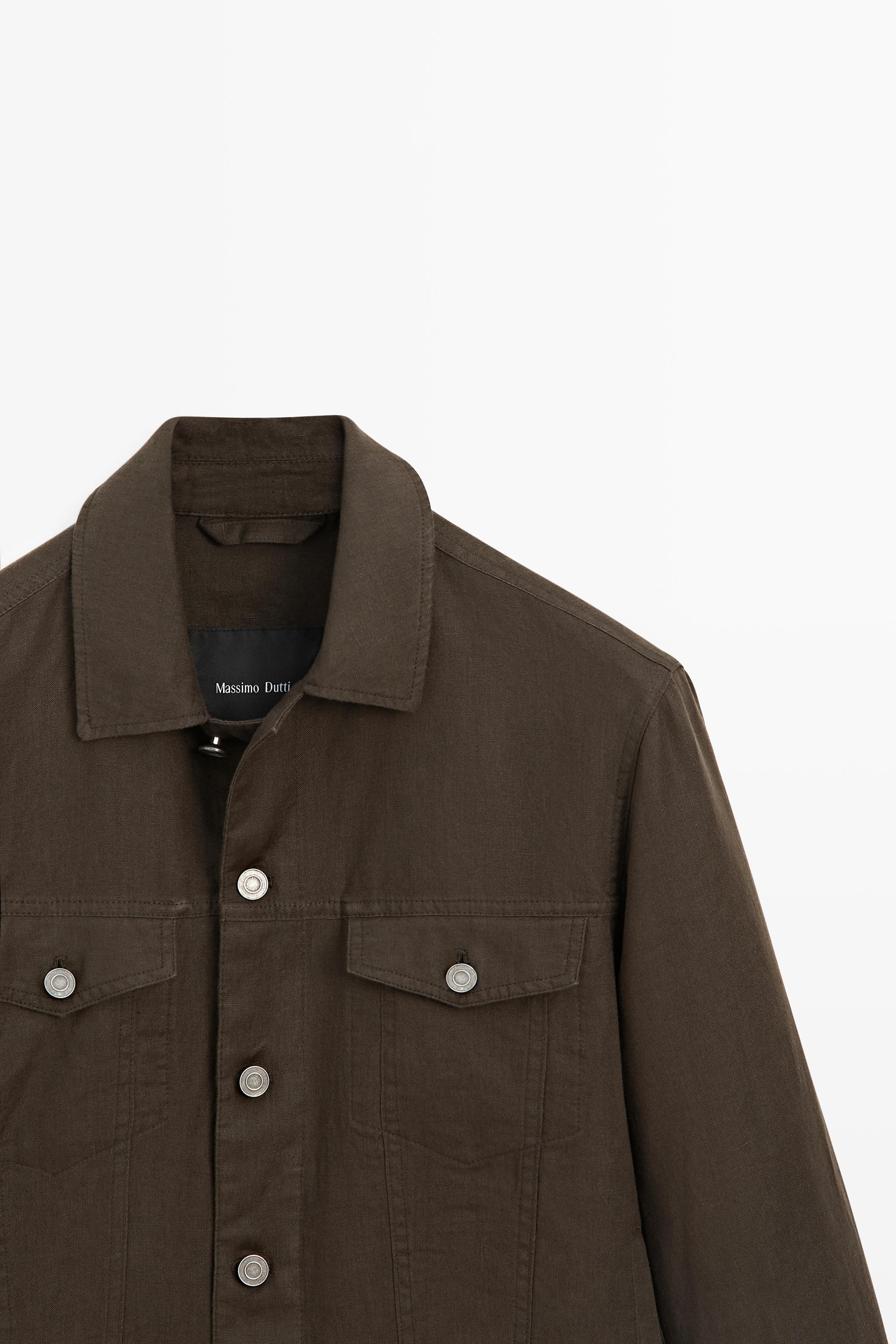 100% linen trucker jacket — DARK KHAKI