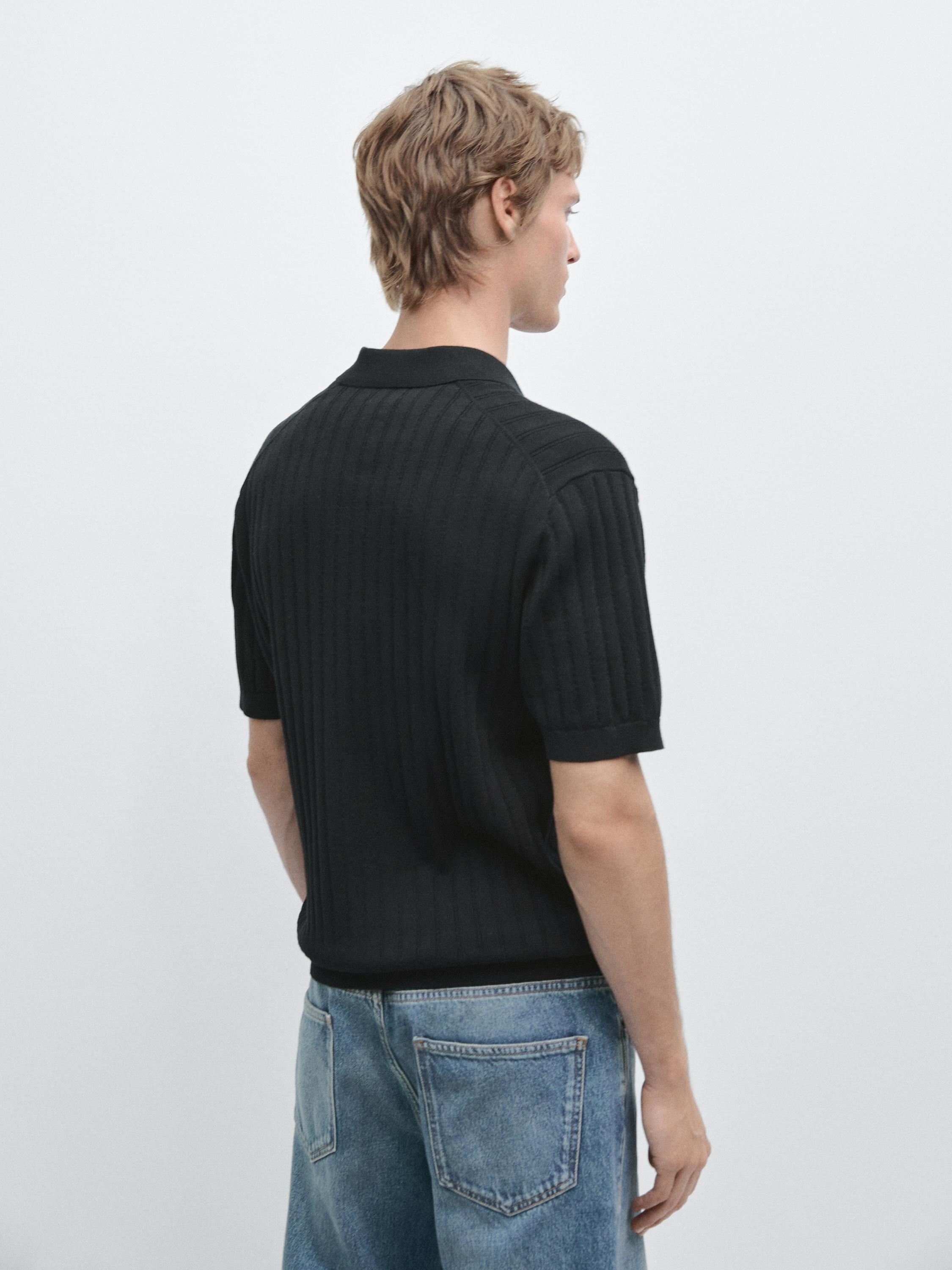 Cable-knit polo sweater — NAVY BLUE