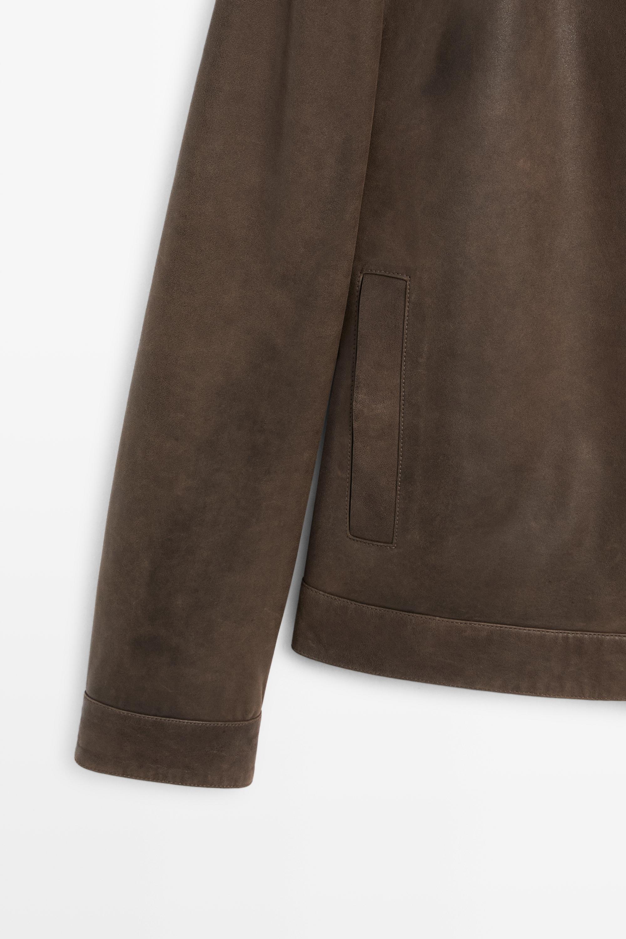 Nappa leather jacket with collar detail — Khaki