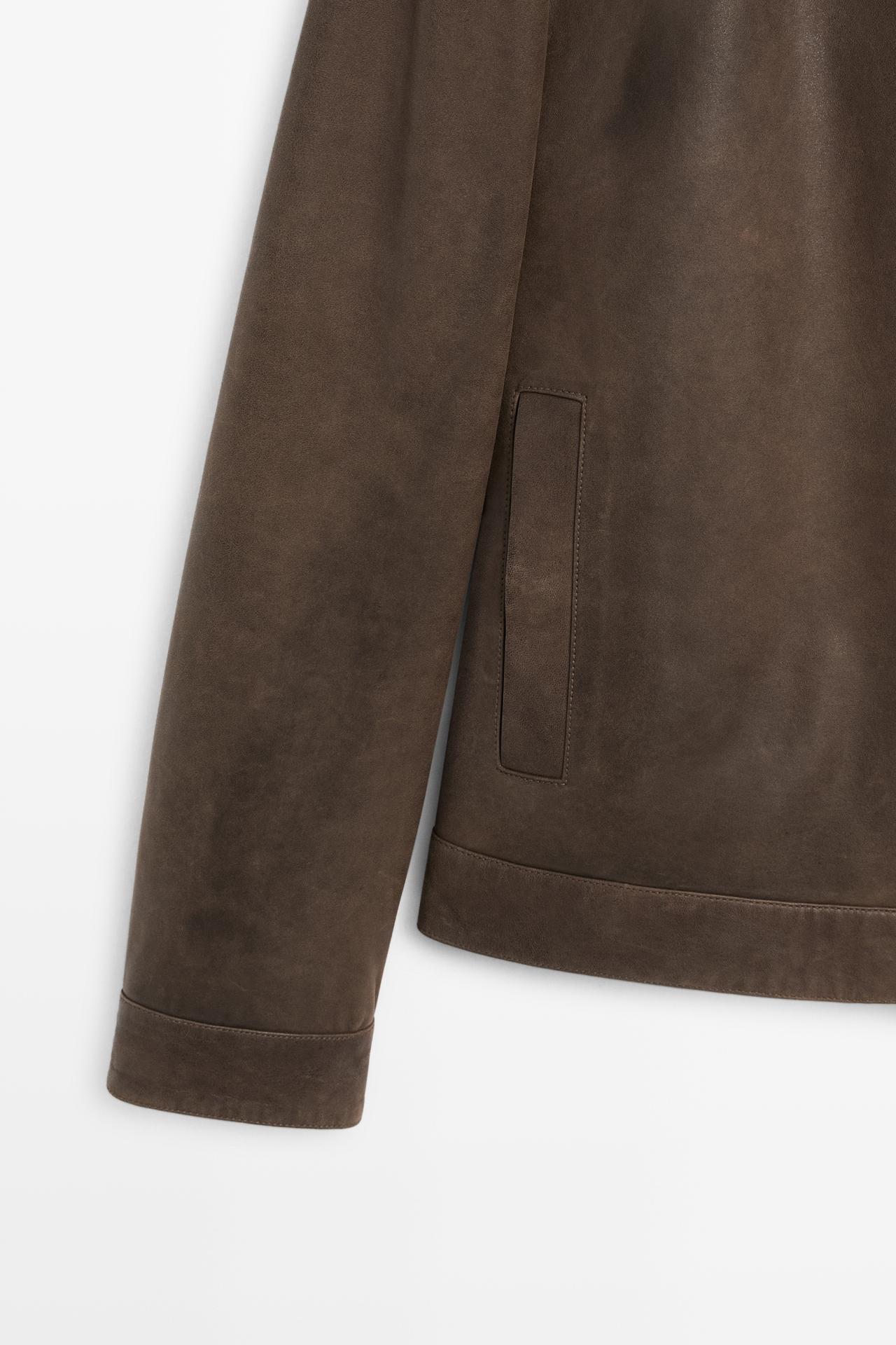 Nappa leather jacket with collar detail — Khaki